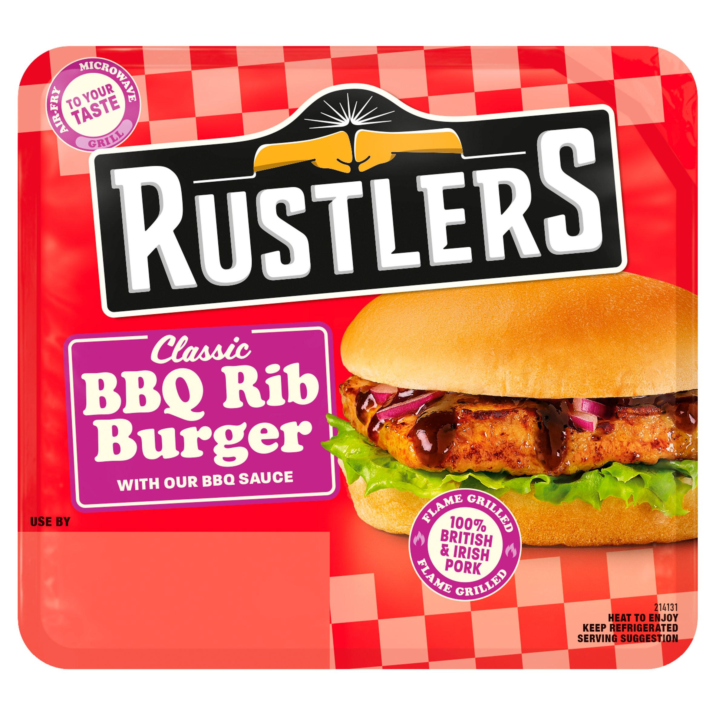 Rustlers Classic BBQ Rib Burger with our BBQ Sauce 122g