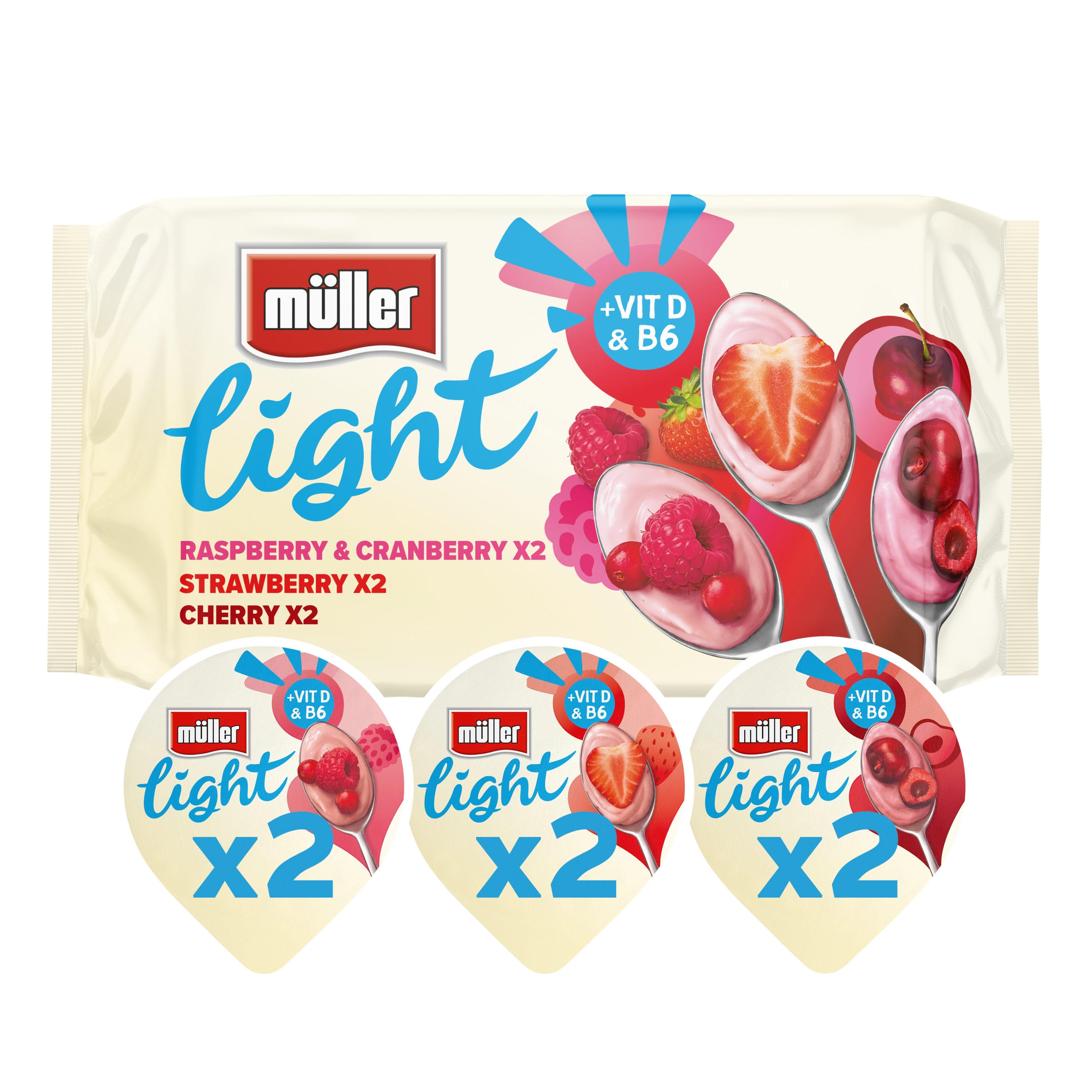 Muller Light Strawberry, Cherry, Raspberry and Cranberry Fat Free Yogurts