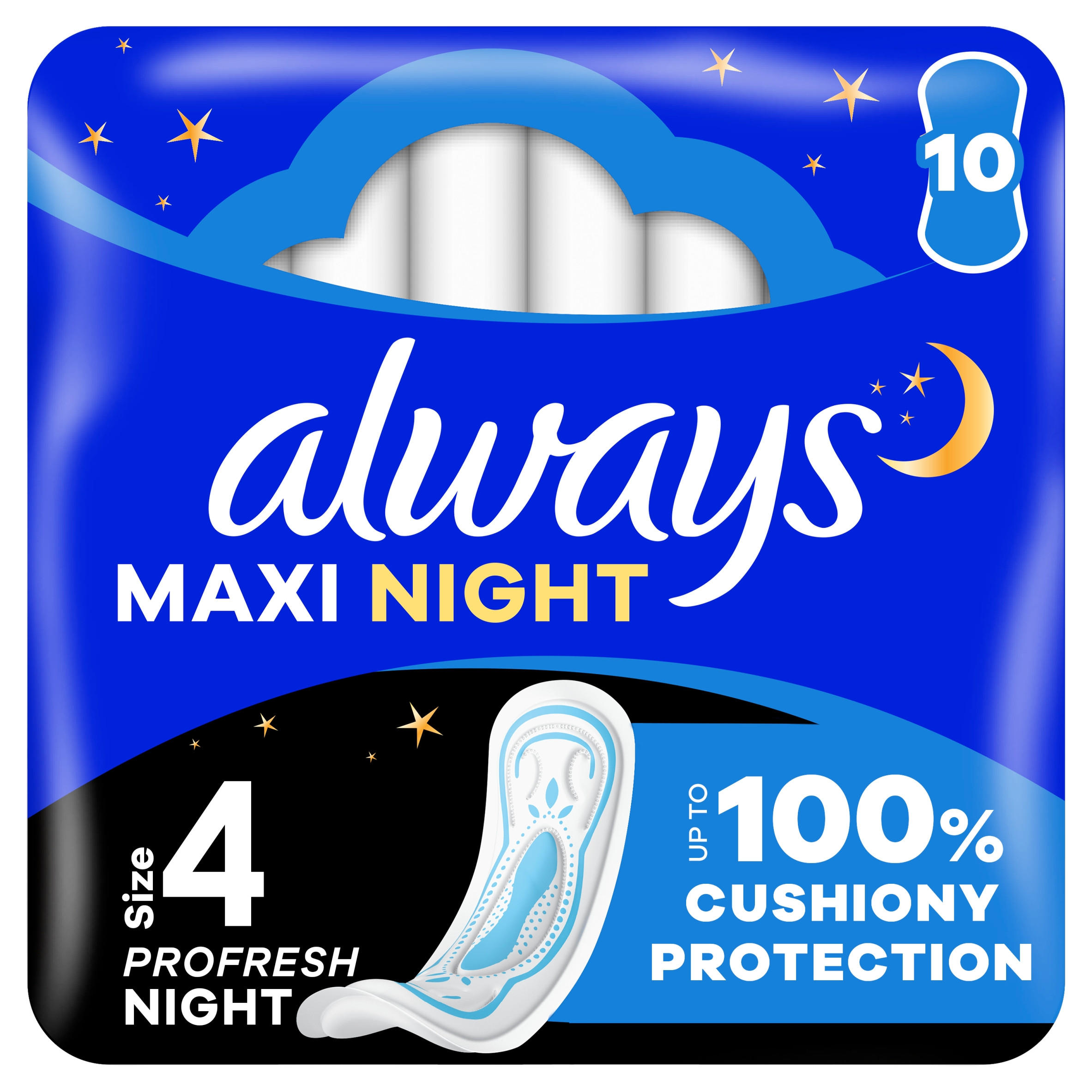 Always Maxi Profresh Night Sanitary Towels (Size 4) 10 Pads