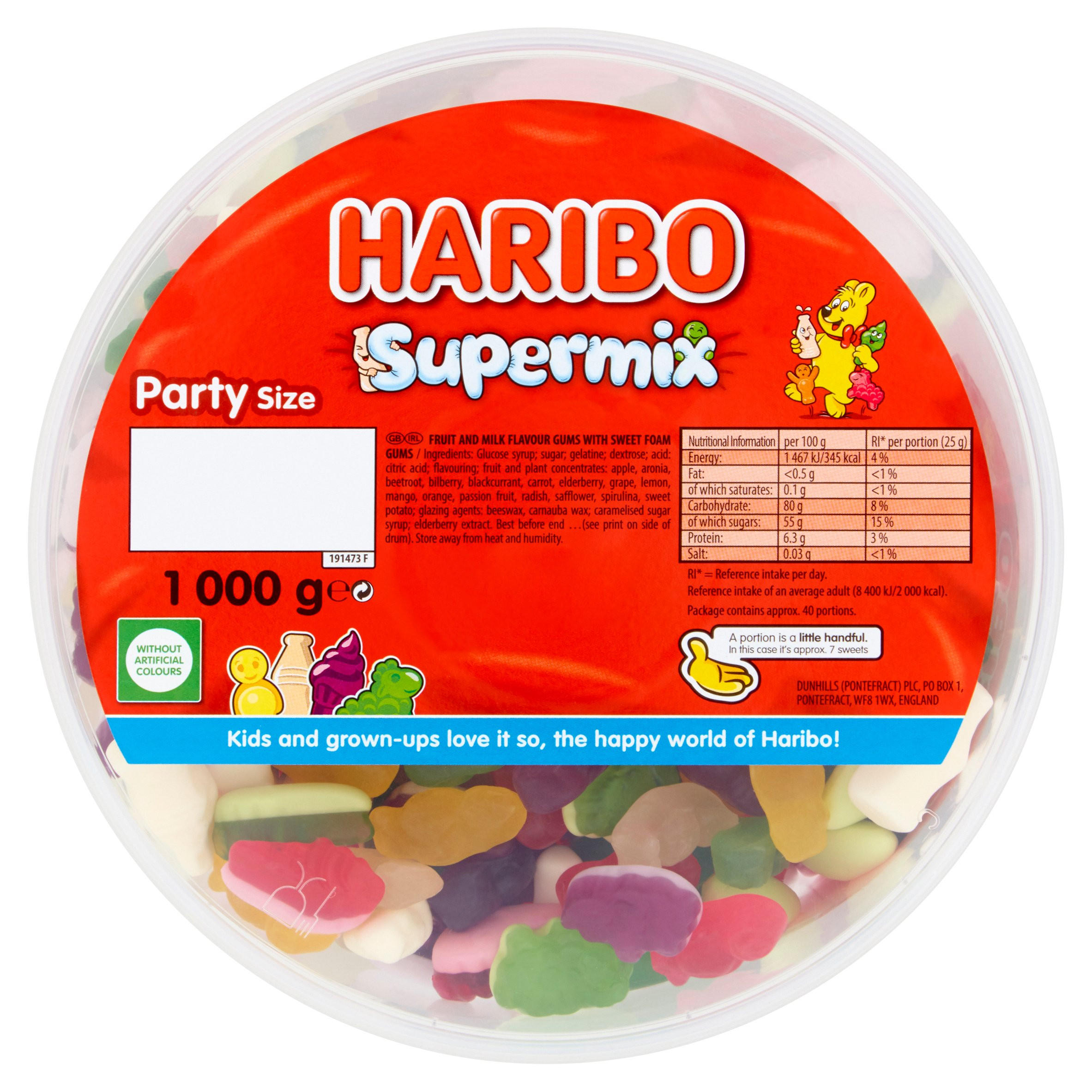 HARIBO Supermix Fruit & Milk Flavoured Jelly & Foam Sweets Tub 1kg