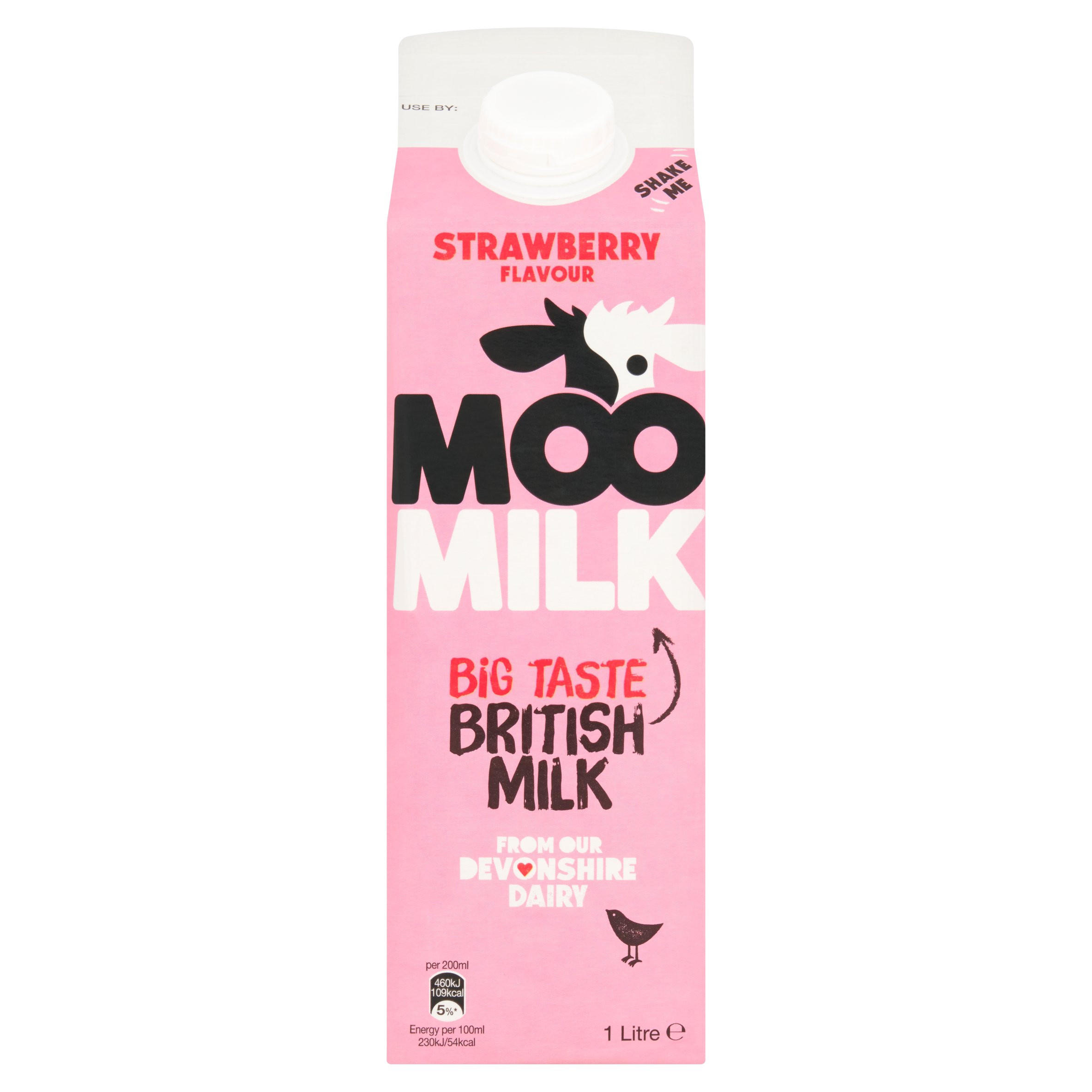 Moo Milk Strawberry Flavour British Milk 1 Litre