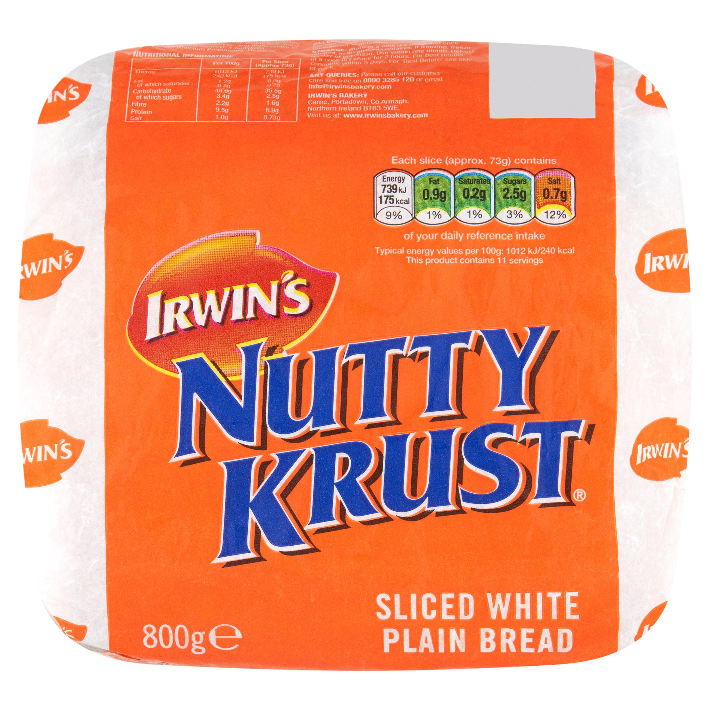 Irwin's Nutty Krust Sliced White Plain Bread 800g