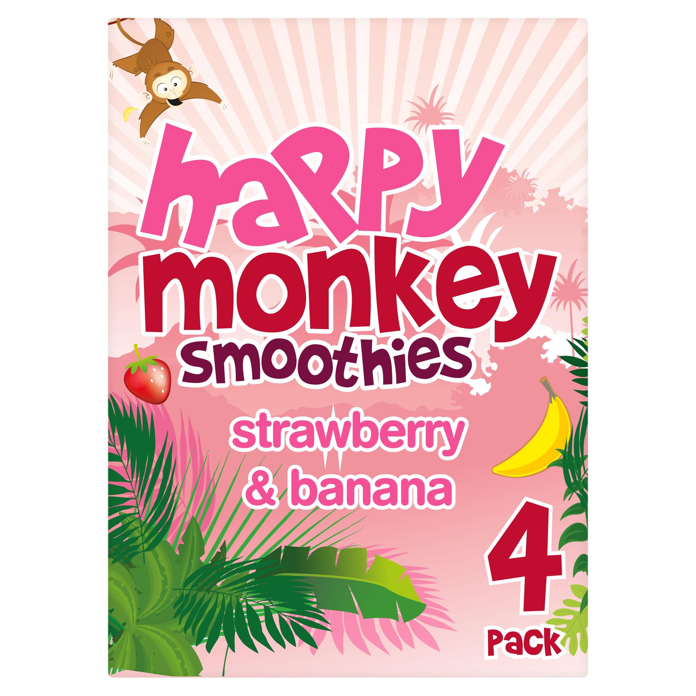 Happy Monkey Strawberry & Banana Smoothies 4 x 180ml