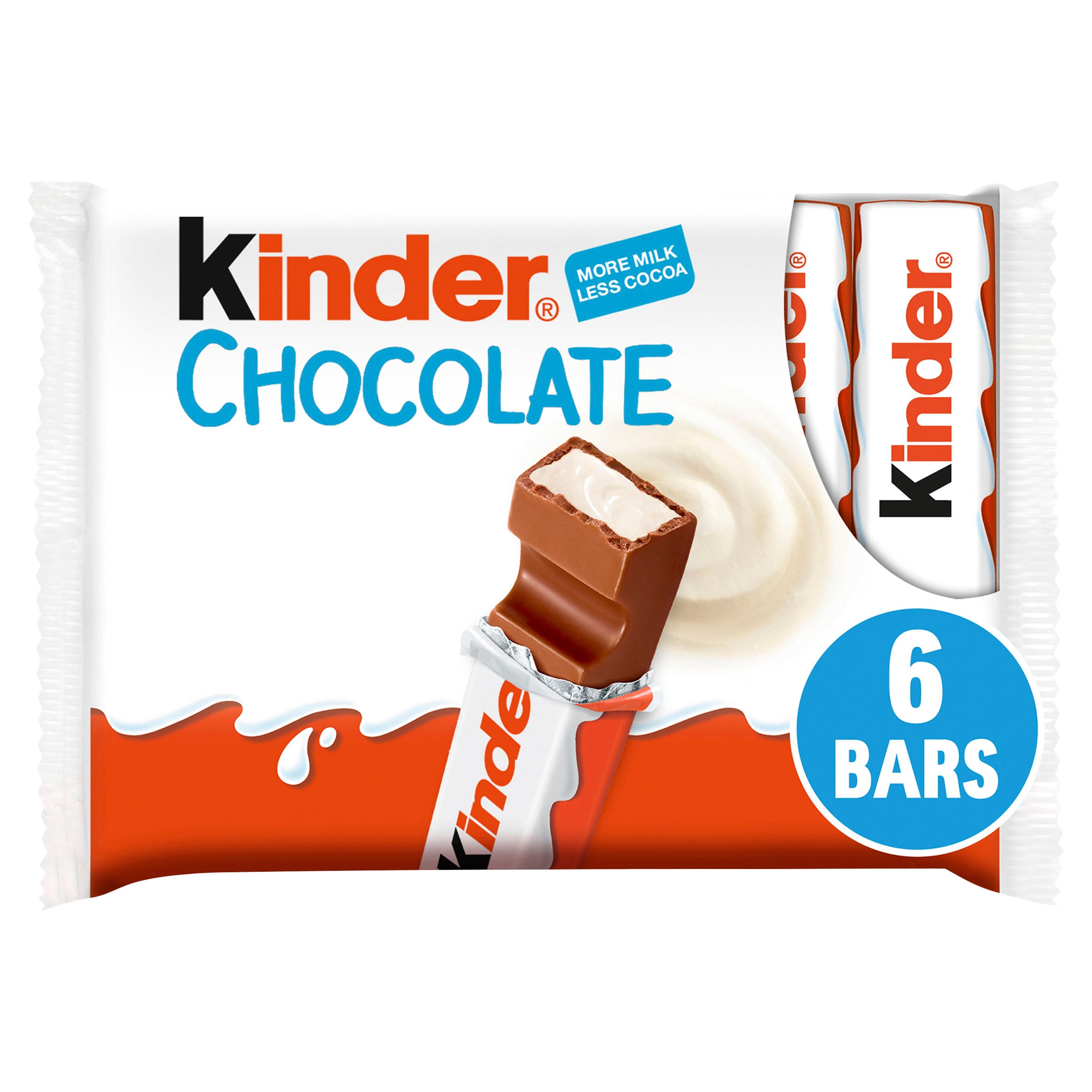 Kinder Milk Chocolate Medium Treat Snack Bars Multipack 6 x 21g