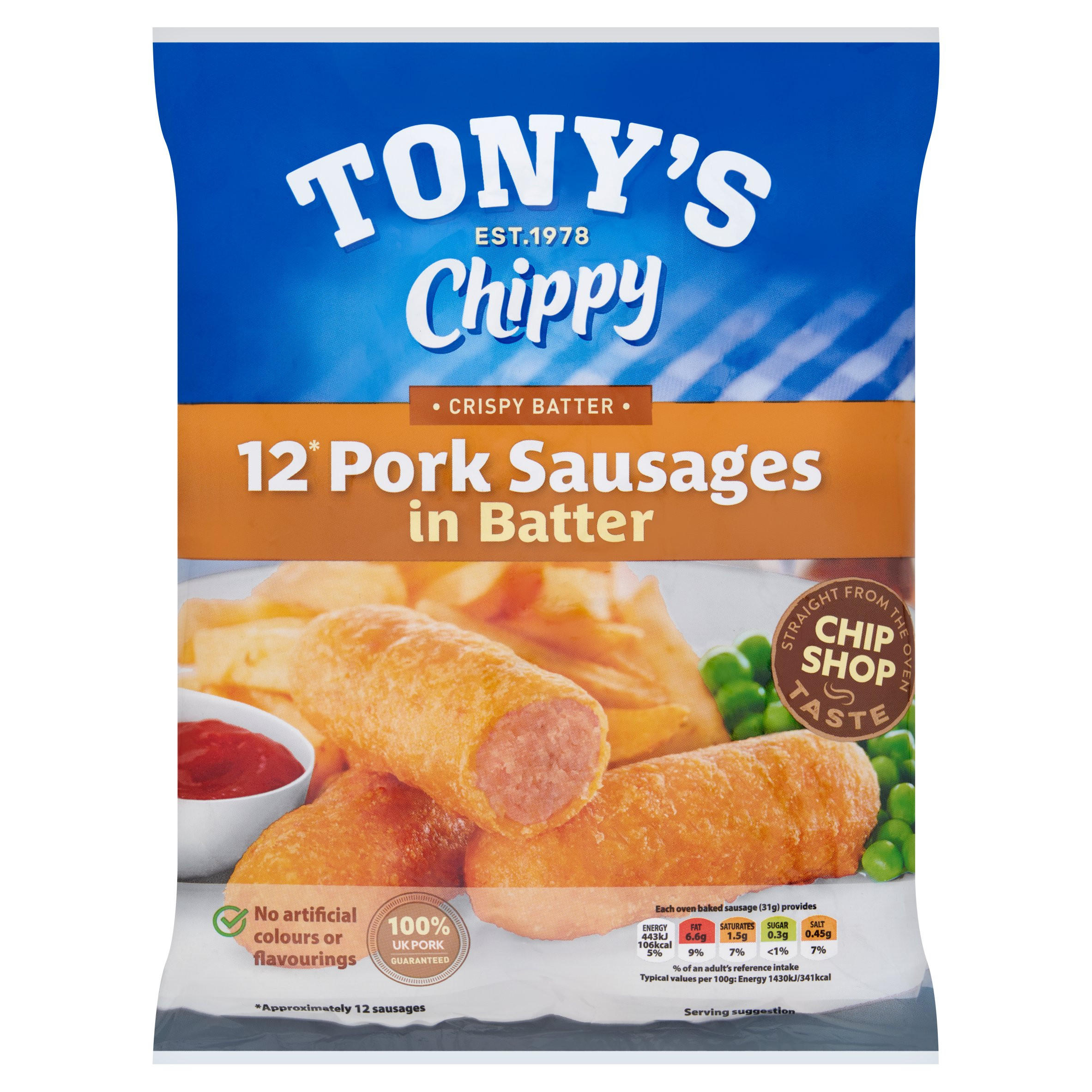 Tony's Chippy 12 Pork Sausages in Batter 460g