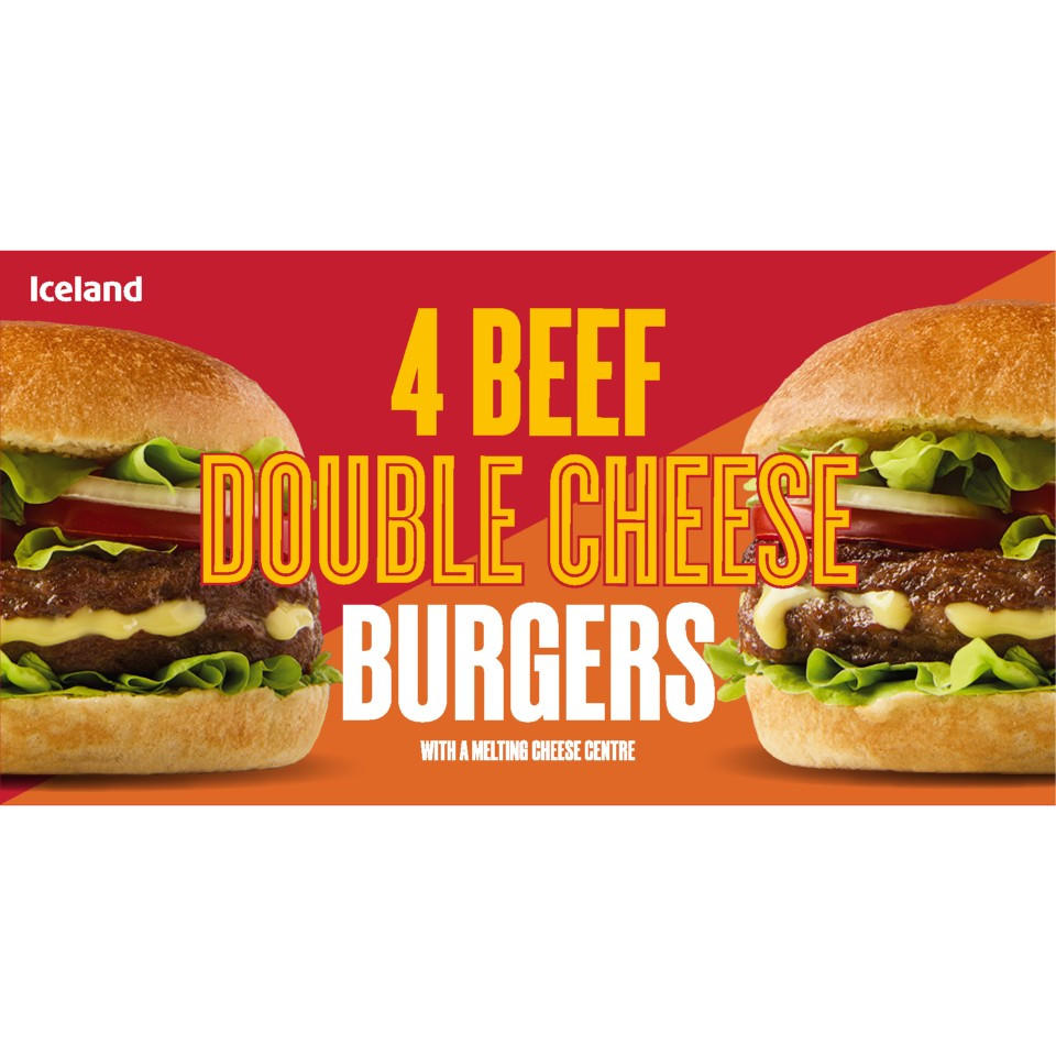 Iceland 4 Beef Double Cheese Burgers 454g