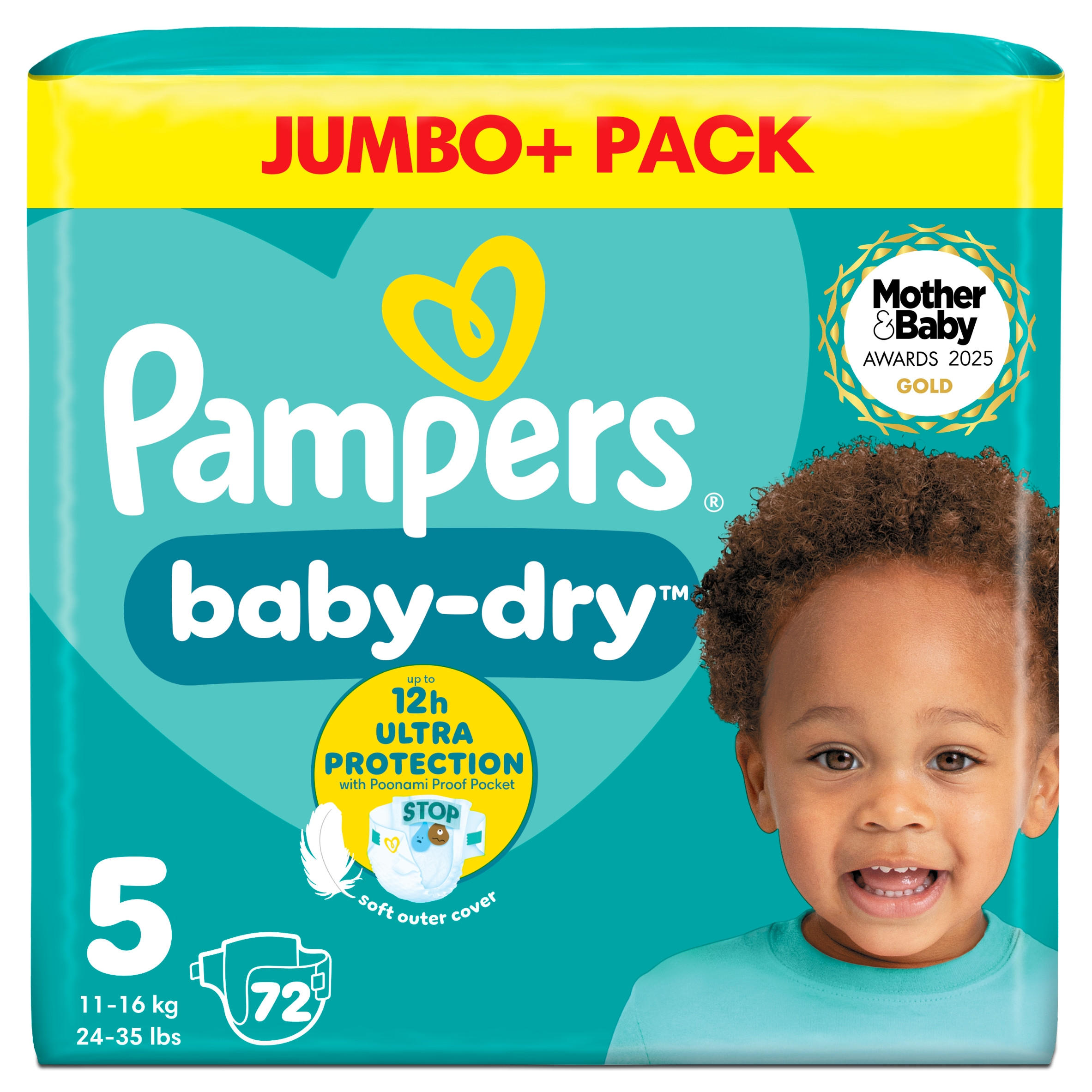 Pampers Baby-Dry Size 5, 72 Nappies, 11kg-16kg, Jumbo+ Pack