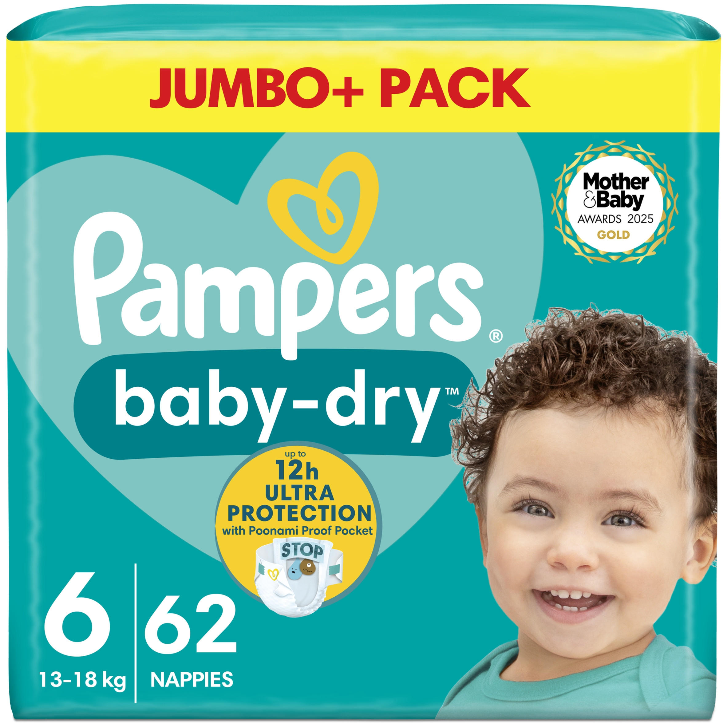Pampers Baby-Dry Size 6, 62 Nappies, 13kg-18kg