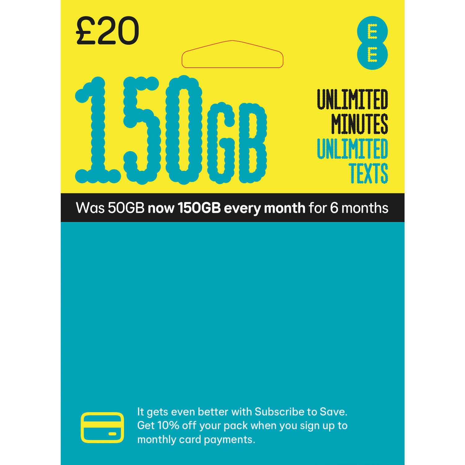 EE £20 Sim Card (Was 50GB now 150GB)