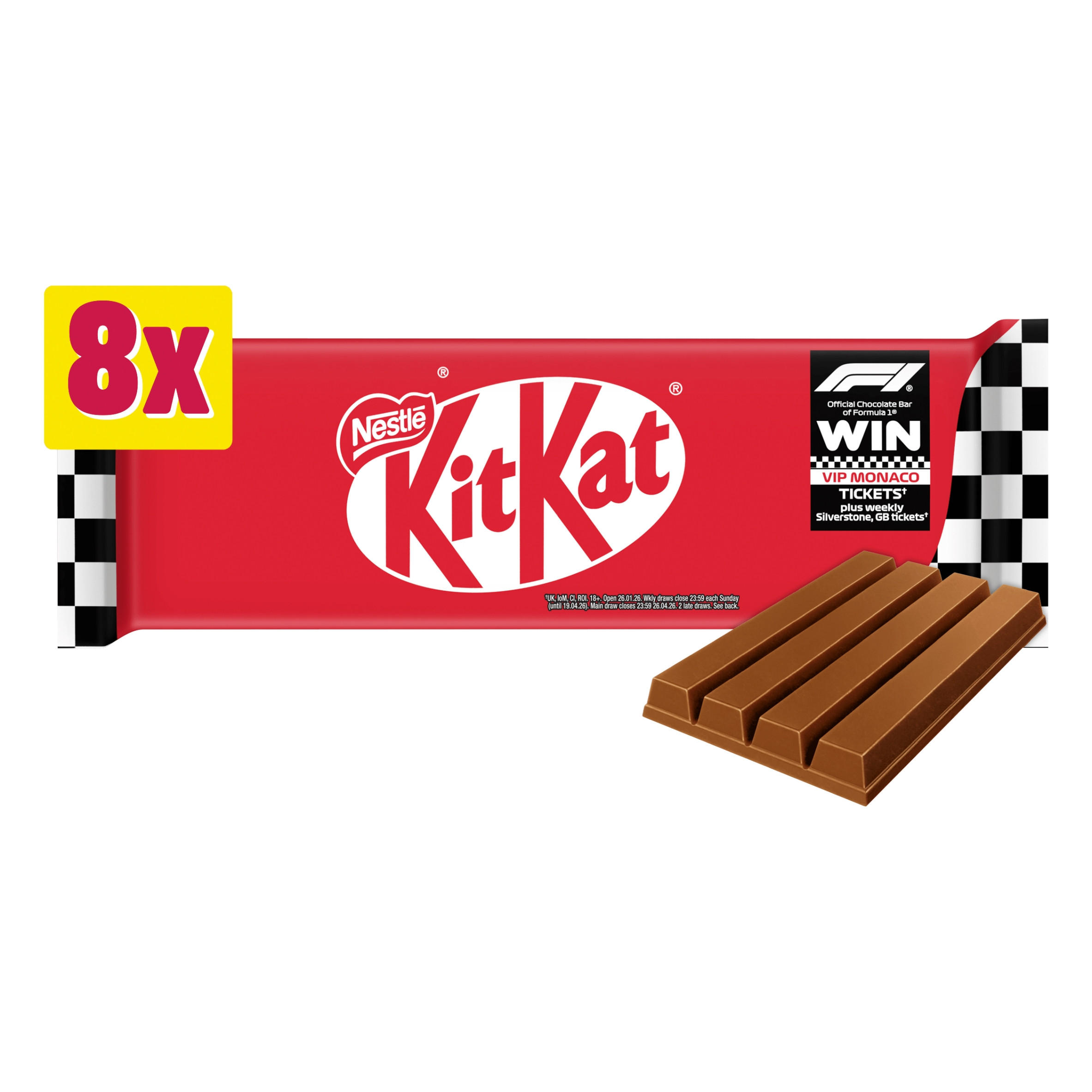KitKat F1 4 Finger Milk Chocolate Biscuit Bar 8 Pack Multipack 332g