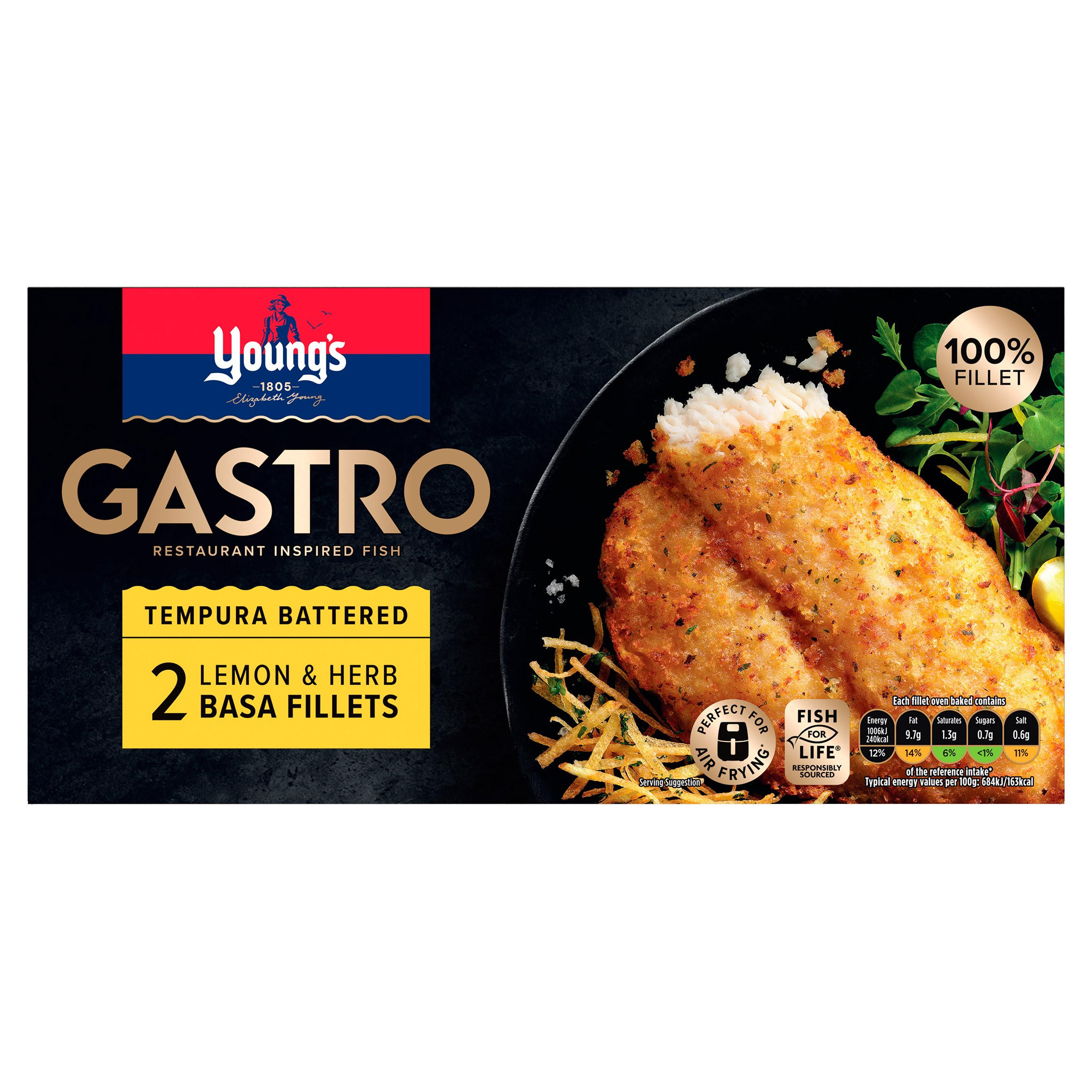 Young's Gastro Tempura Battered 2 Lemon & Herb Basa Fillets 310g