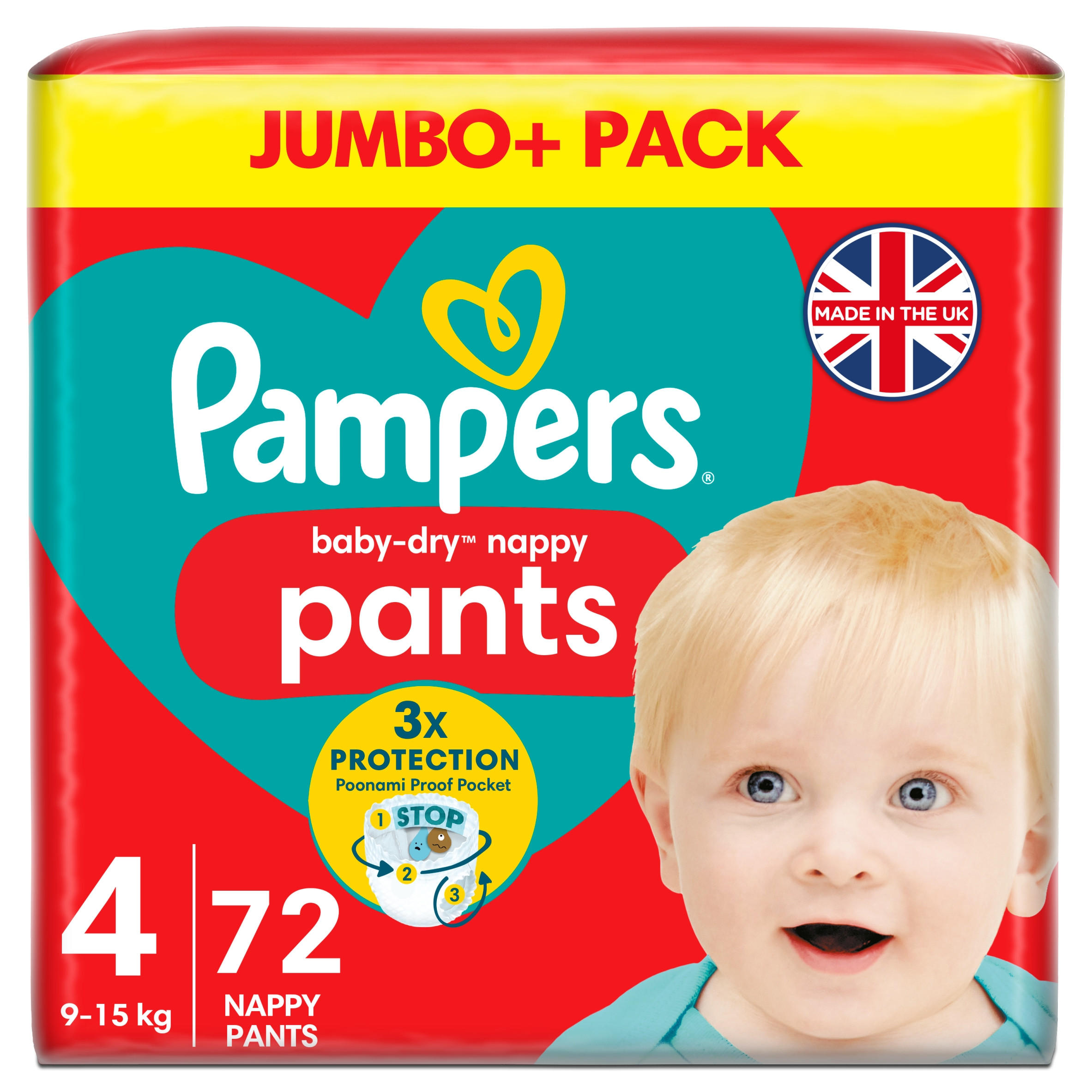 Pampers Baby-Dry Nappy Pants Size 4, 72 Nappies, 9kg-15kg
