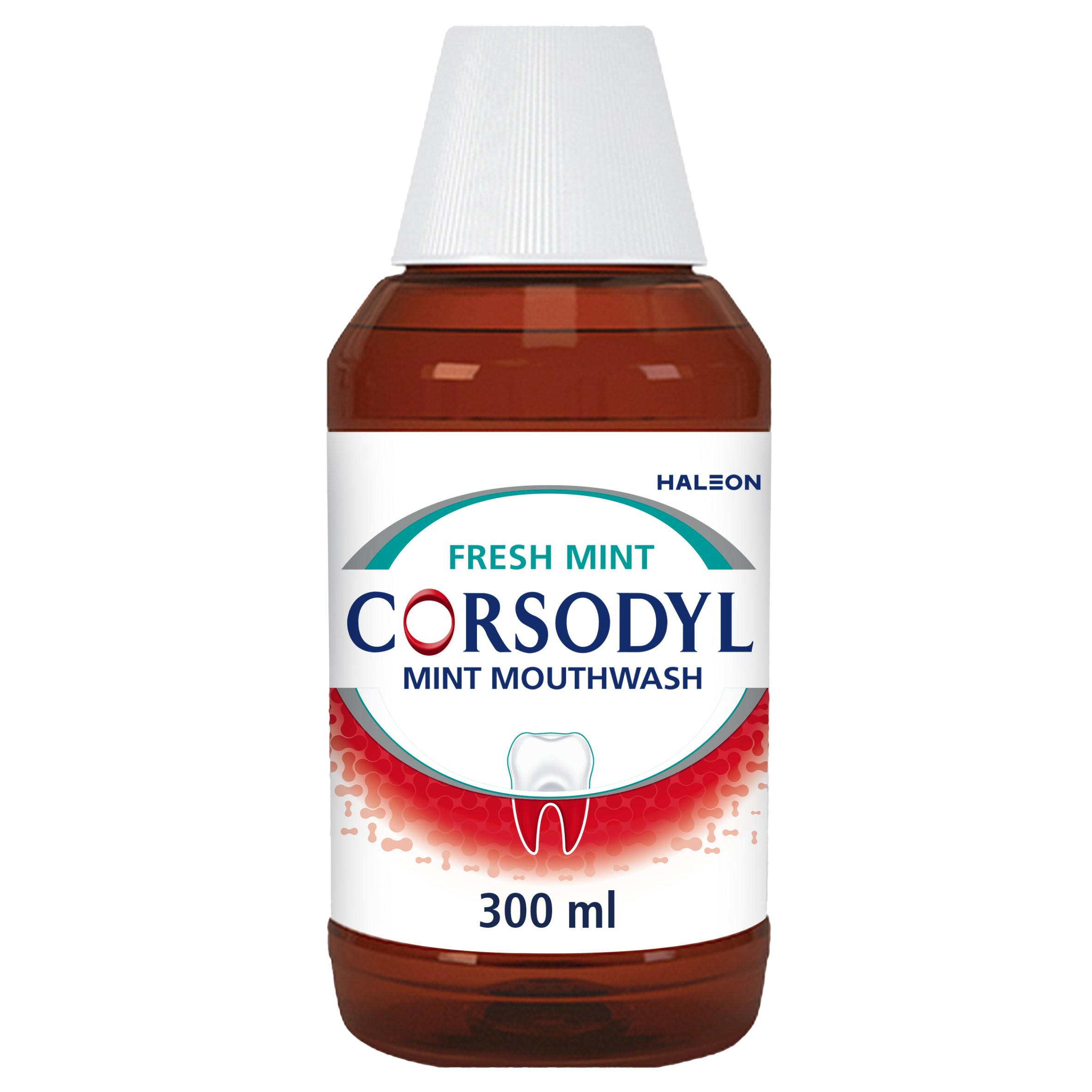 Corsodyl Medicated Antibacterial Mouthwash Fresh Mint, Alcohol Free, 300ml