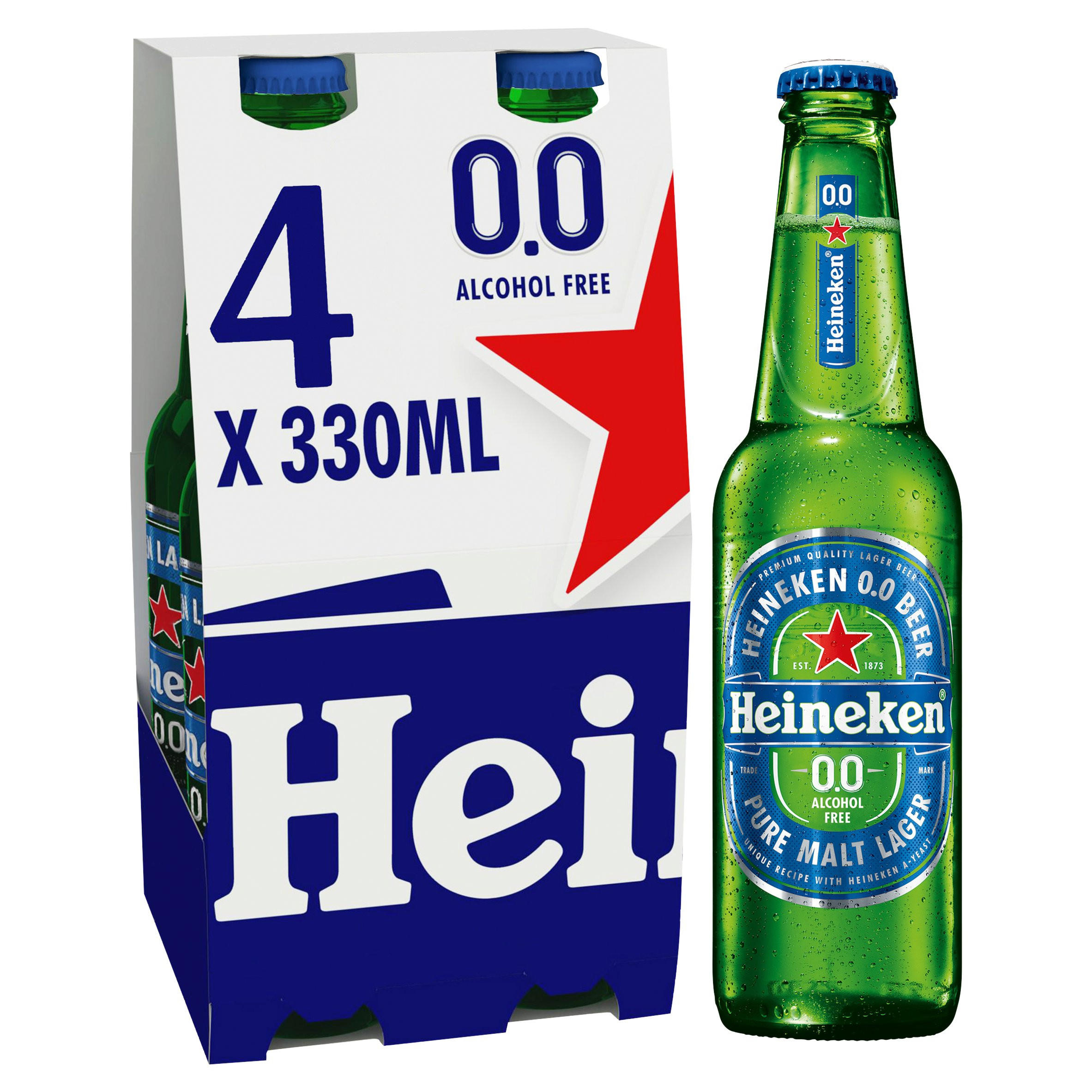 Heineken 0.0% Alcohol Free Lager Beer Bottle 4x330ml