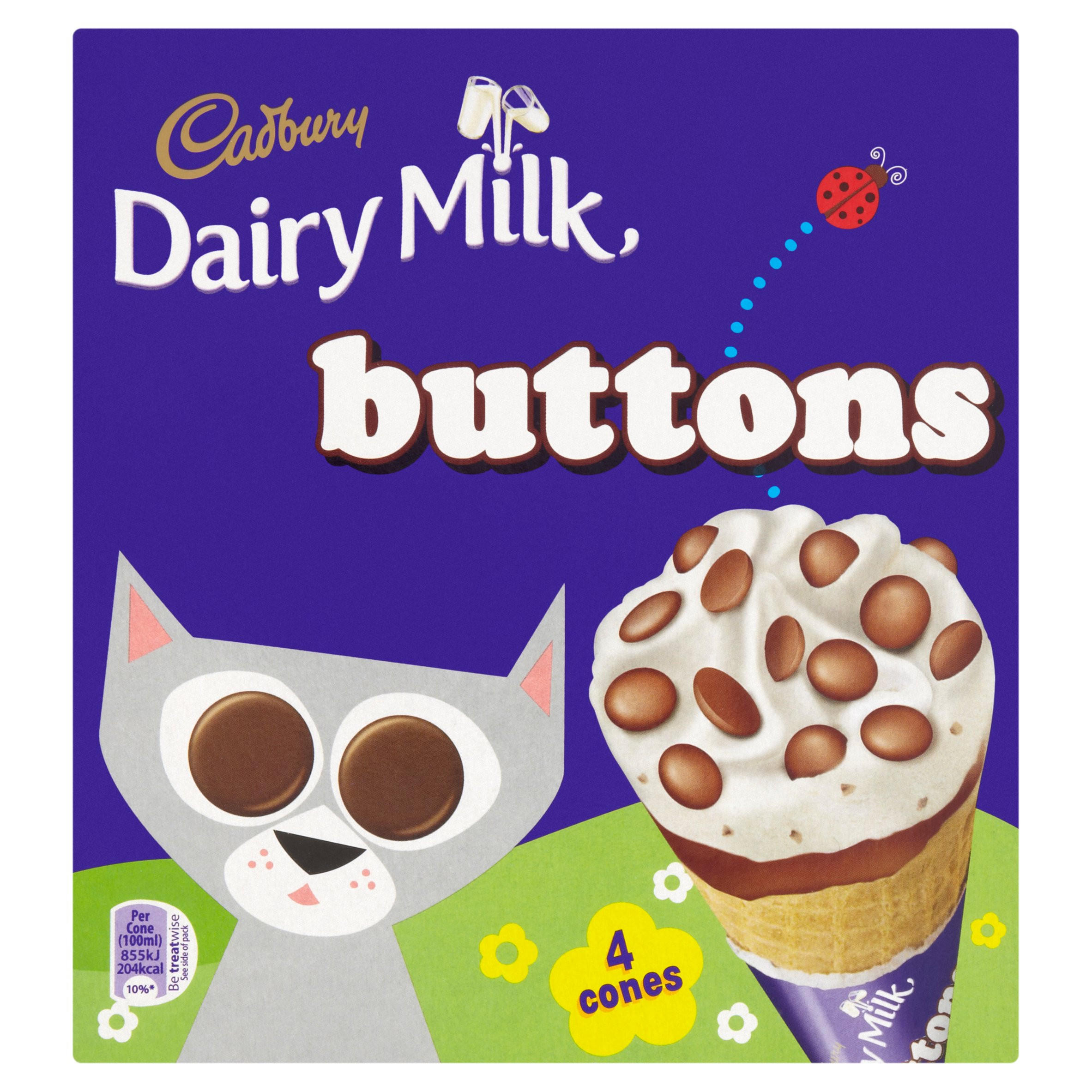 Cadbury Dairy Milk Buttons Ice Cream Cone 4 x 100ml
