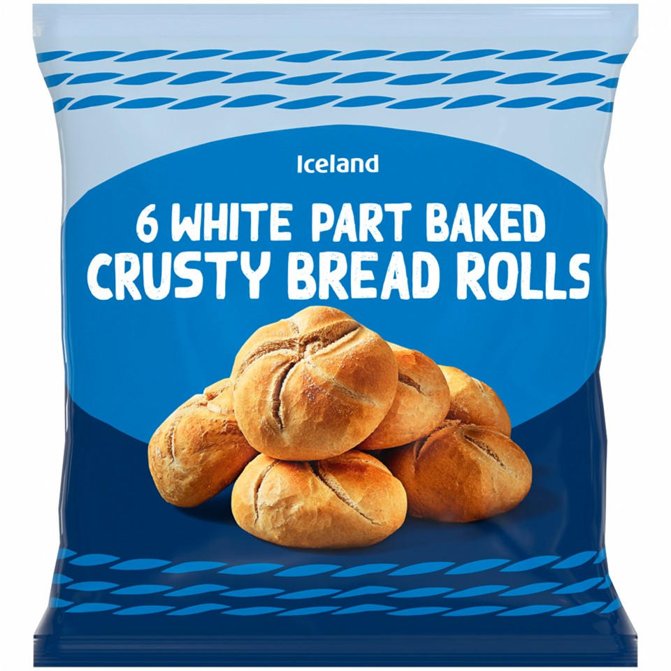 Iceland 6 White Part Baked Crusty Bread Rolls