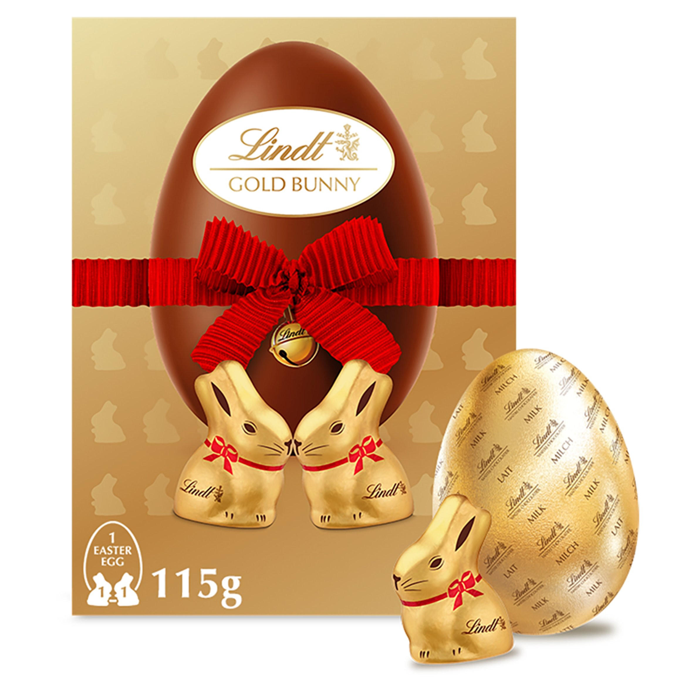 Lindt MILK CHOCOLATE EGG WITH TWO MINI LINDT GOLD BUNNY 115g