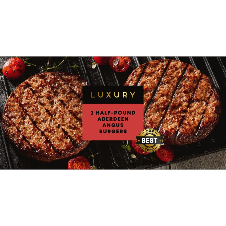 Iceland Luxury 2 Half-Pound Aberdeen Angus Burgers 454g