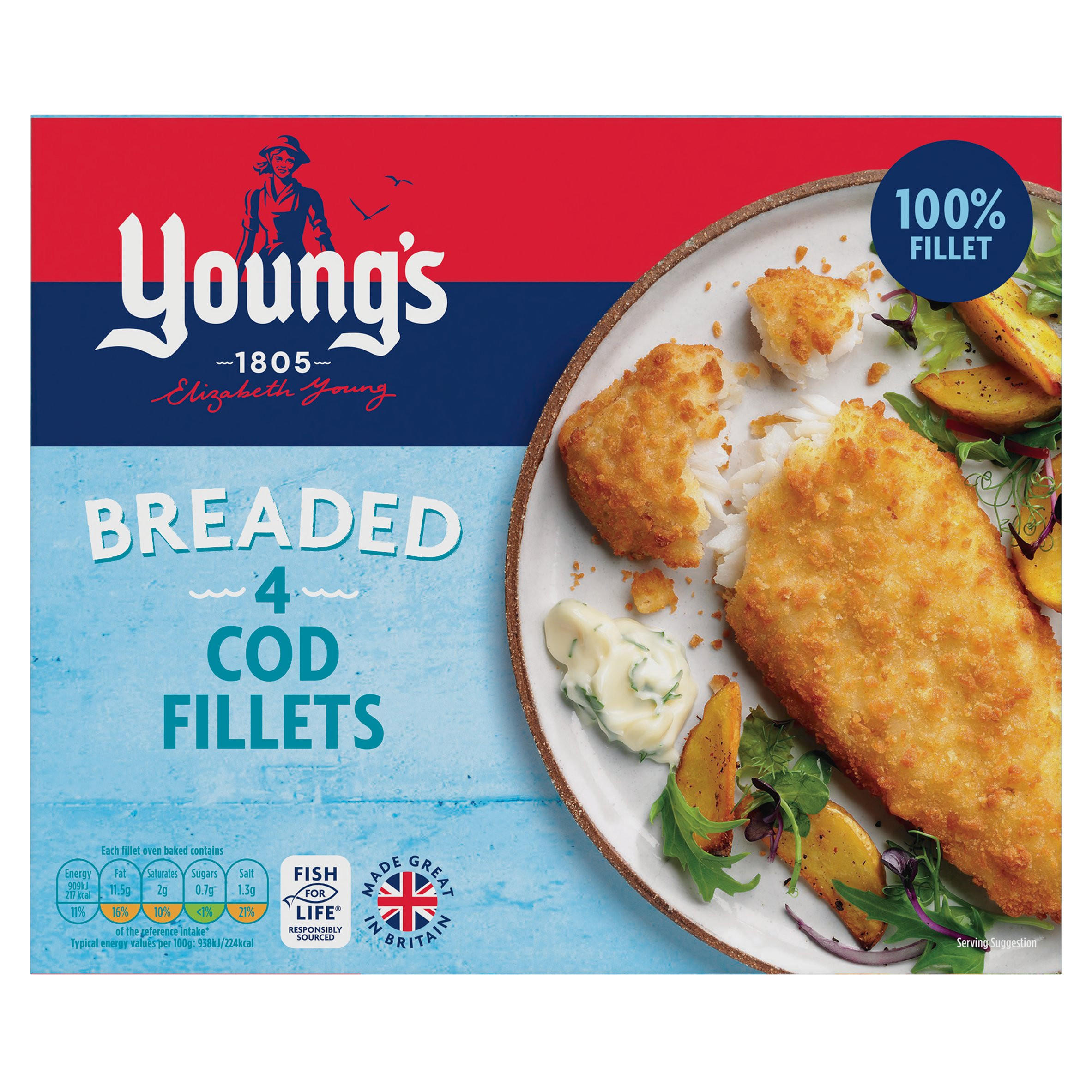 Young's Breaded 4 Cod Fillets 400g