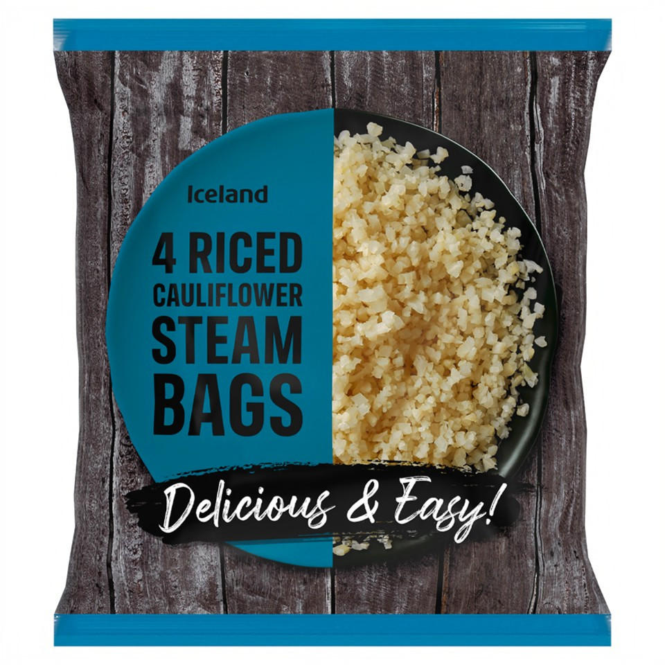 Iceland 4 Riced Cauliflower Steam Bags 600g