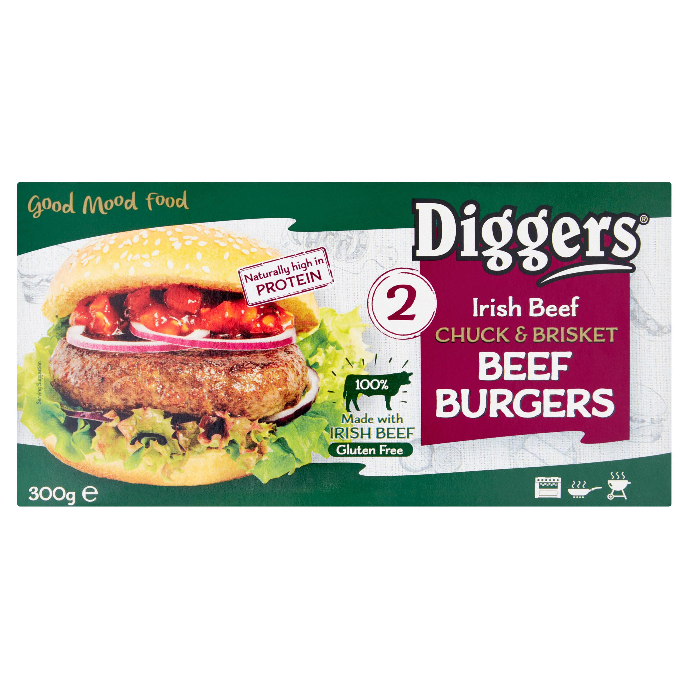 Diggers 2 Irish Beef Chuck & Brisket Beef Burgers 300g