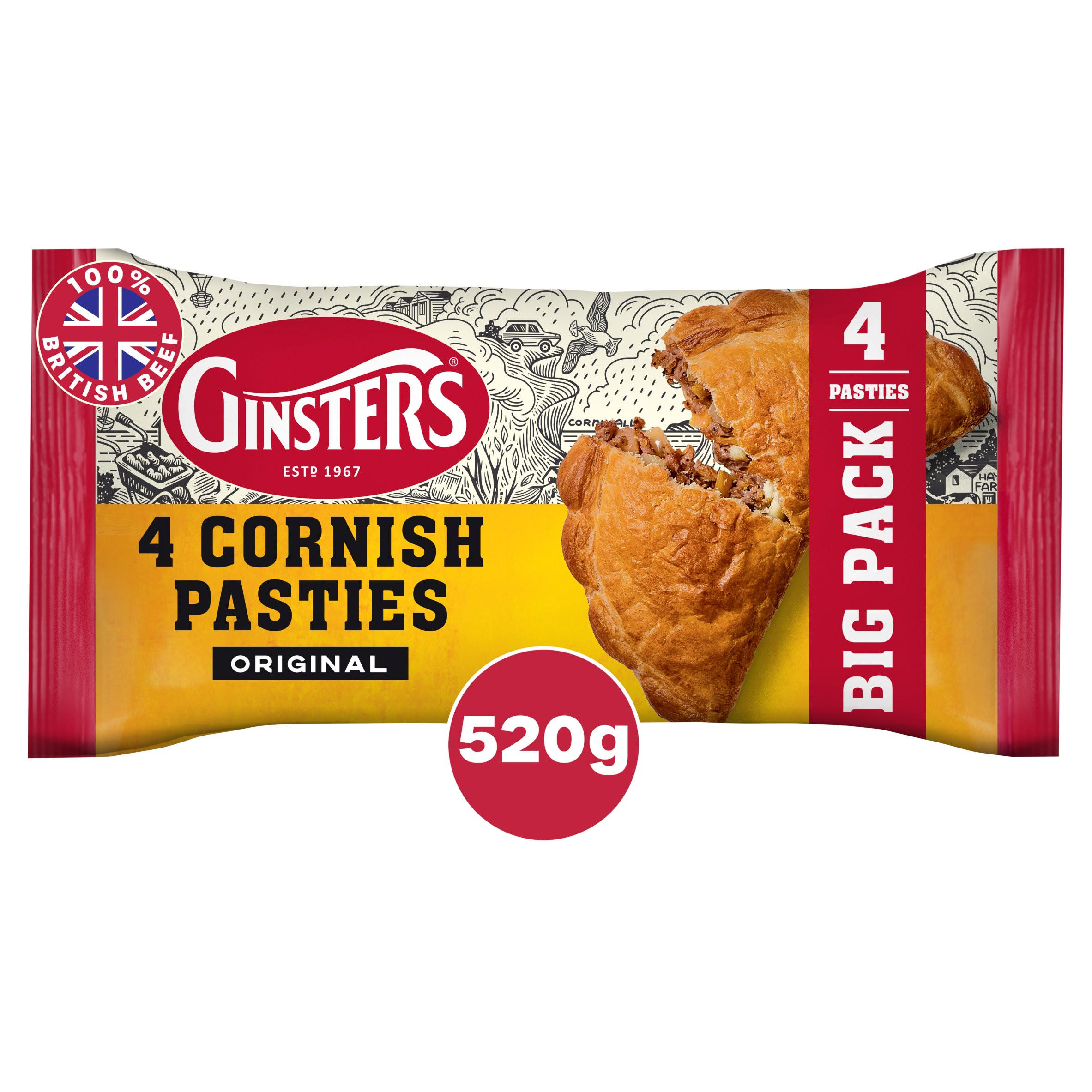 Ginsters 4 Cornish Pasties Original 520g
