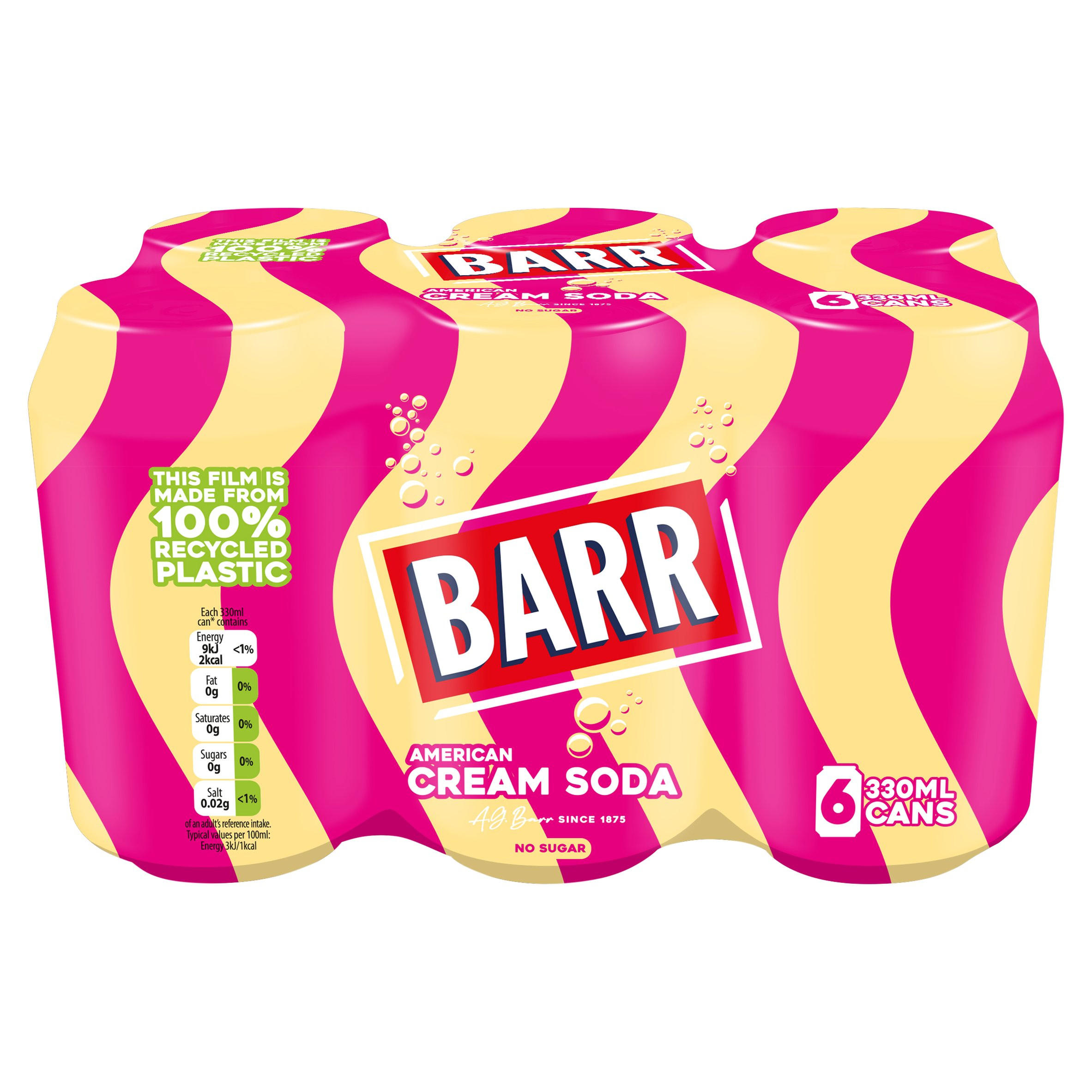 Barr American Cream Soda 6 Pack Flavoured Fizzy Drink 6 x 330ml Cans