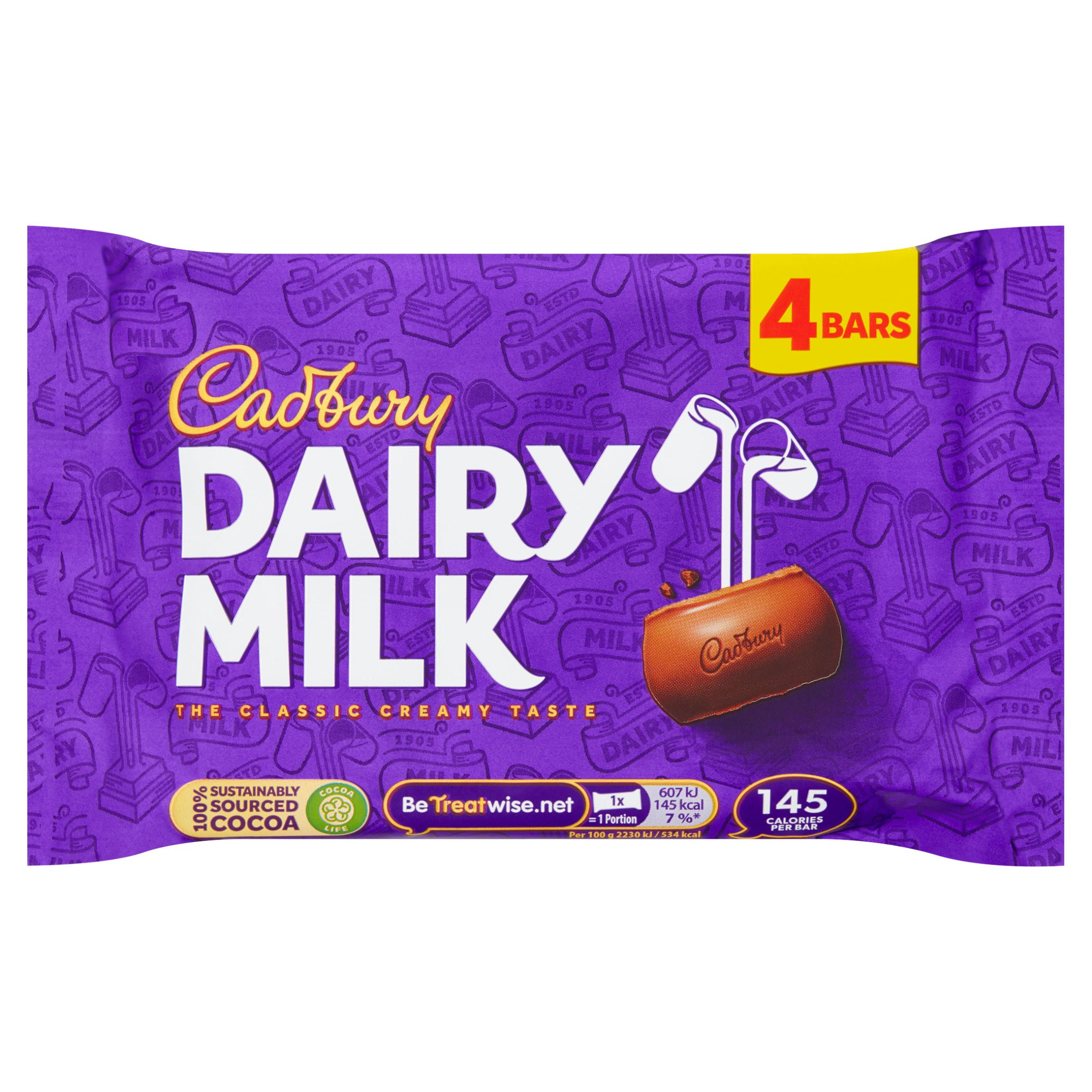 Cadbury Dairy Milk Chocolate Bar 4 Pack Multipack 108.8g