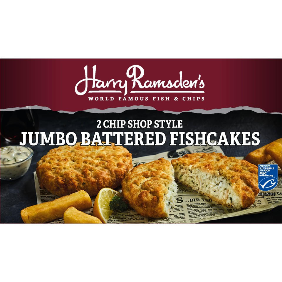 Harry Ramsdens 2 Chip Shop Style Jumbo Battered Fishcakes 300g