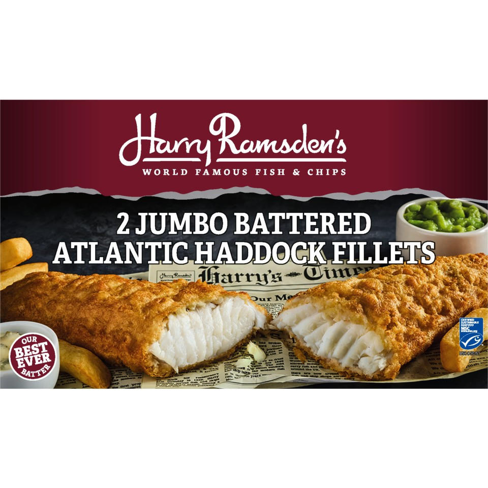 Harry Ramsdens 2 Jumbo Battered Atlantic Haddock Fillets 500g