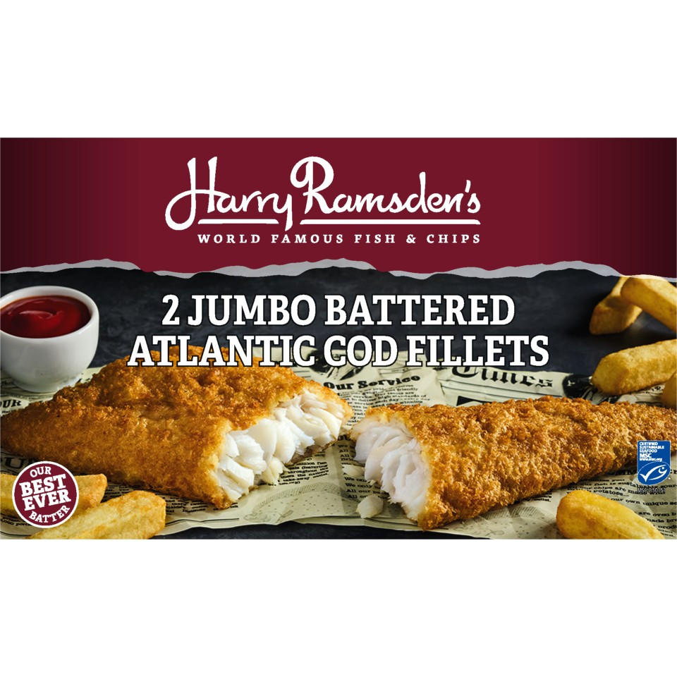 Harry Ramsdens 2 Jumbo Battered Atlantic Cod Fillets 500g