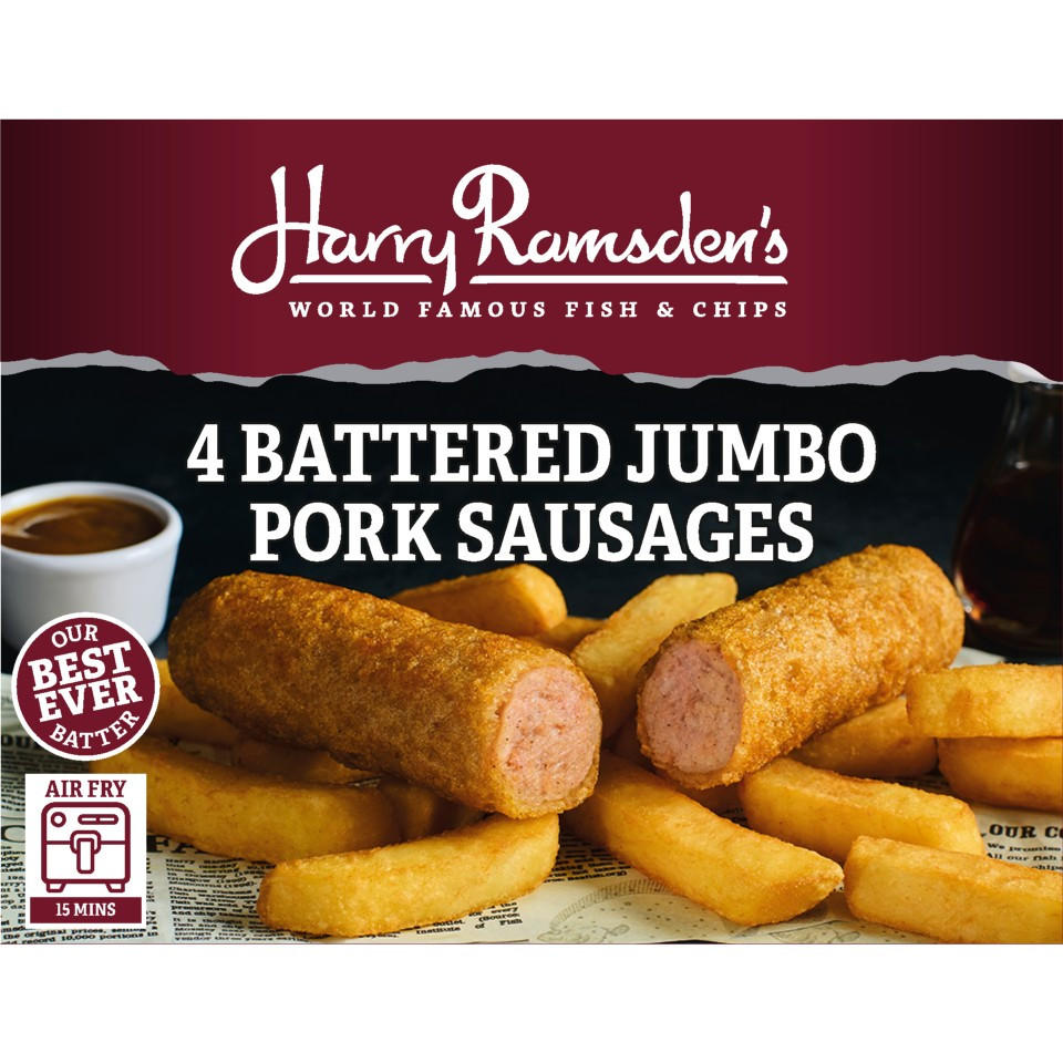 Harry Ramsden’s 4 Battered Jumbo Pork Sausages 528g