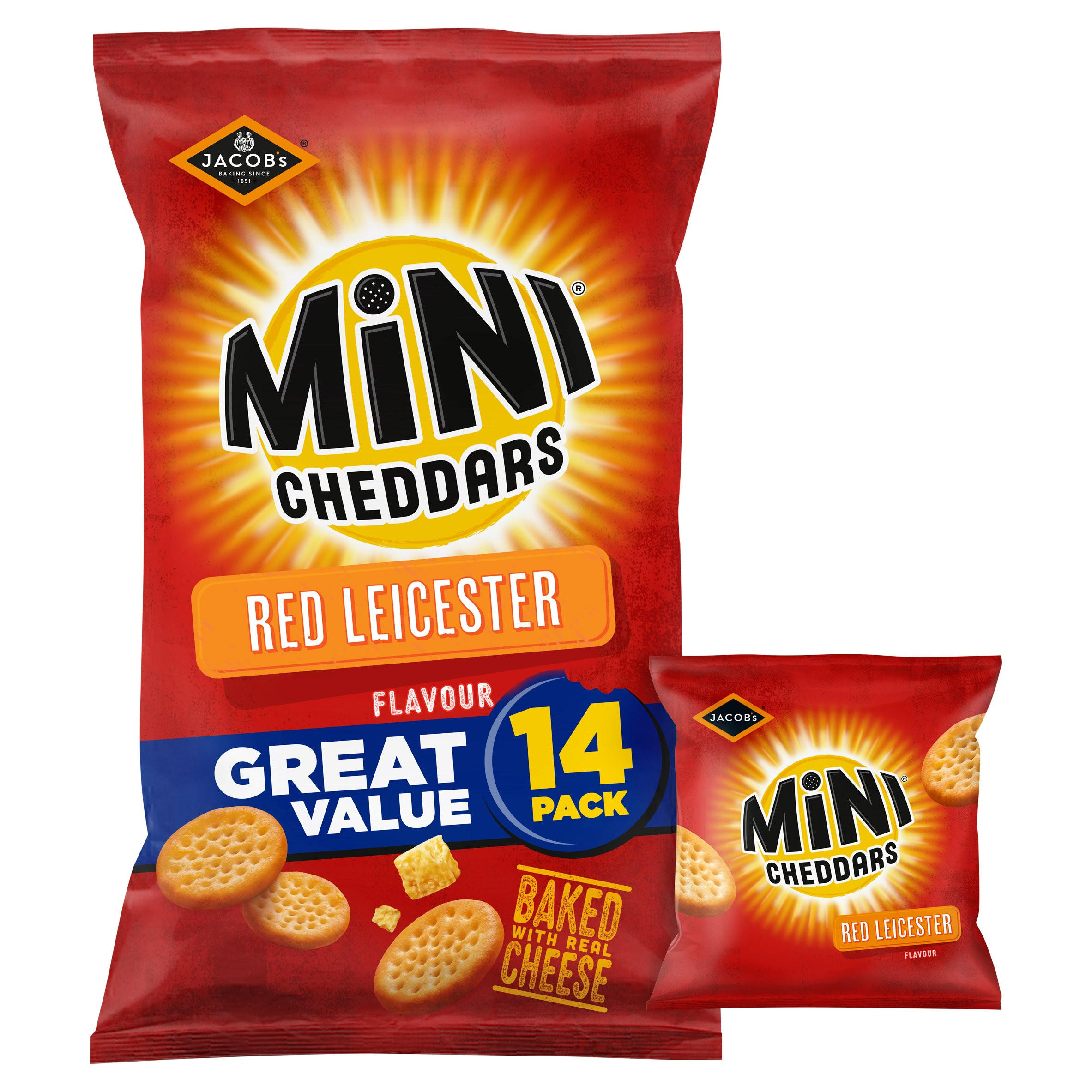 Jacob's Mini Cheddars Red Leicester Multipack Snacks 14x23g