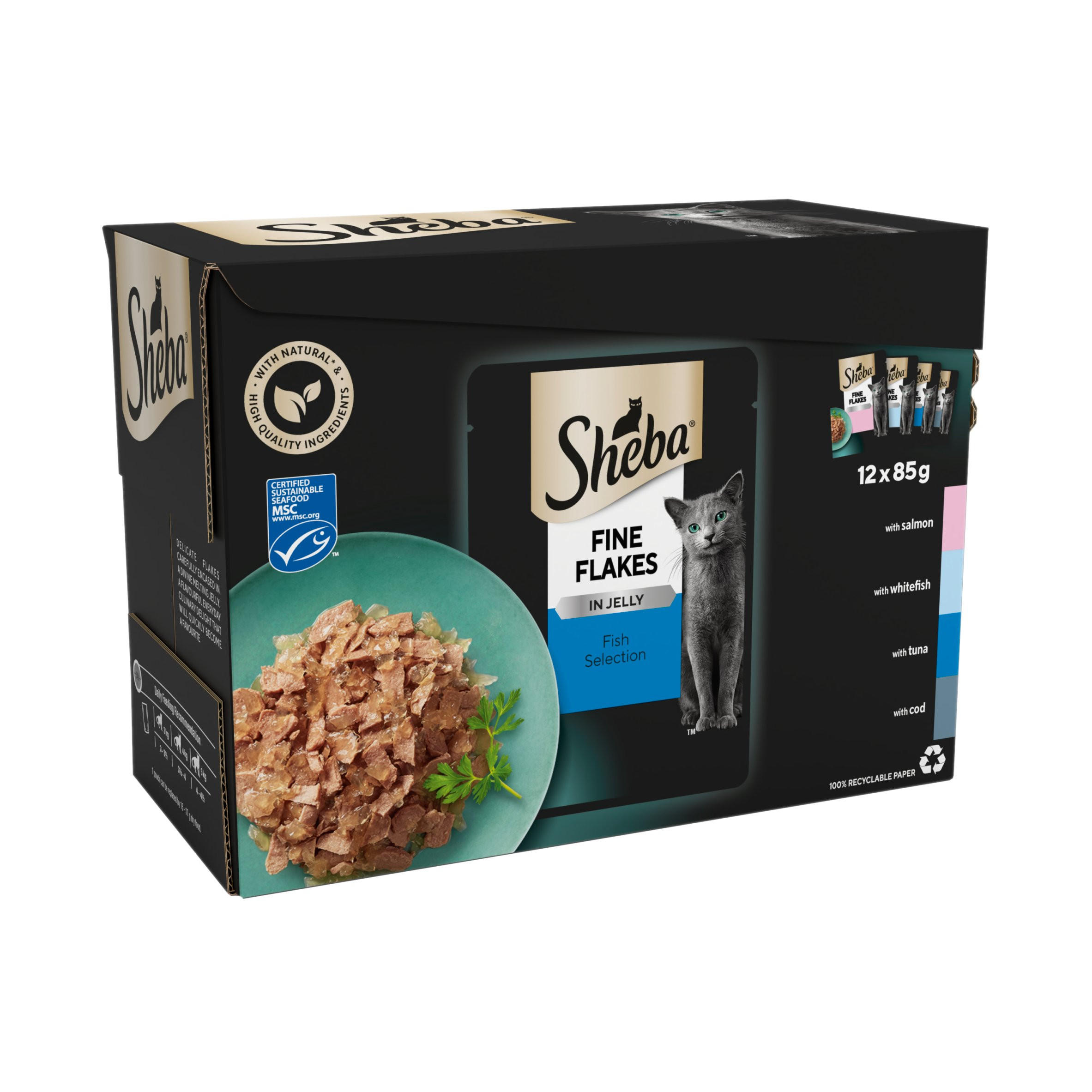 SHEBA® Fine Flakes Adult Wet Cat Food Fish Selection in Jelly 12 x 85g Pouch