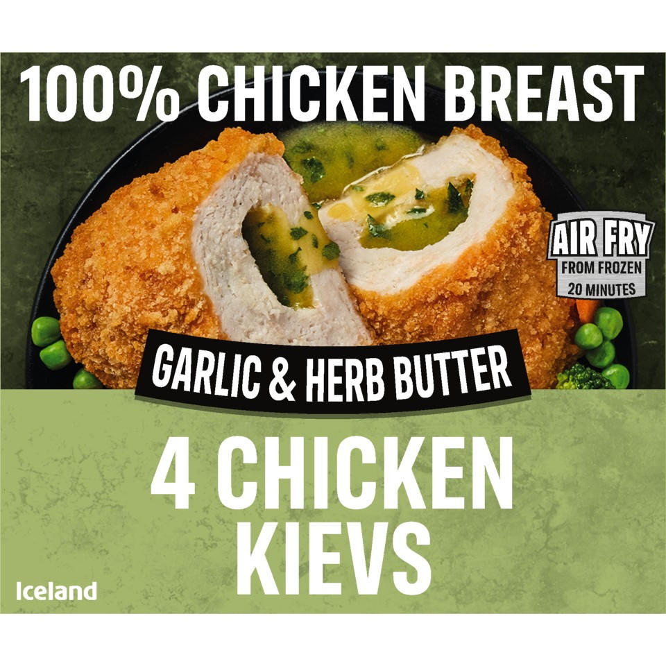 Iceland 4 Garlic & Herb Butter Chicken Breast Kievs 500g