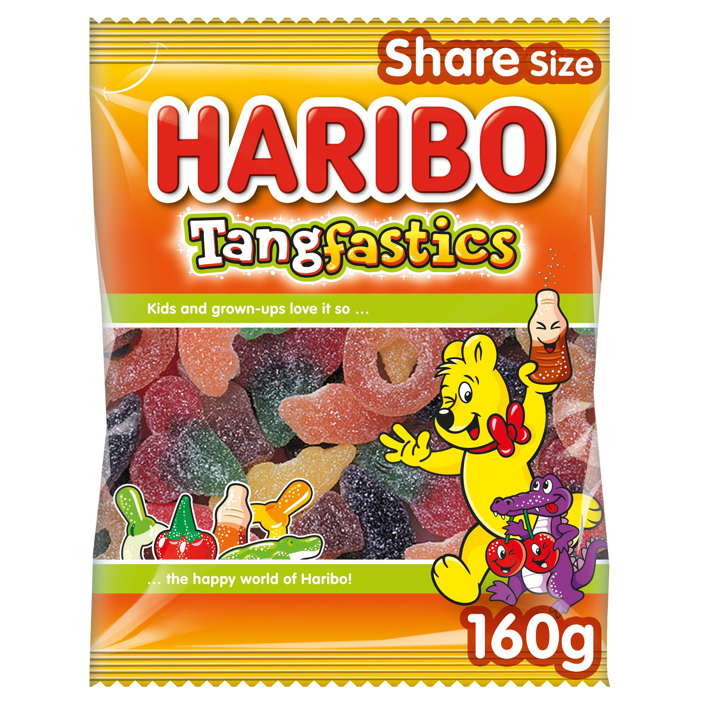 HARIBO Tangfastics Fruit & Cola Flavour Fizzy Jelly Sweets Sharing Bag 160g