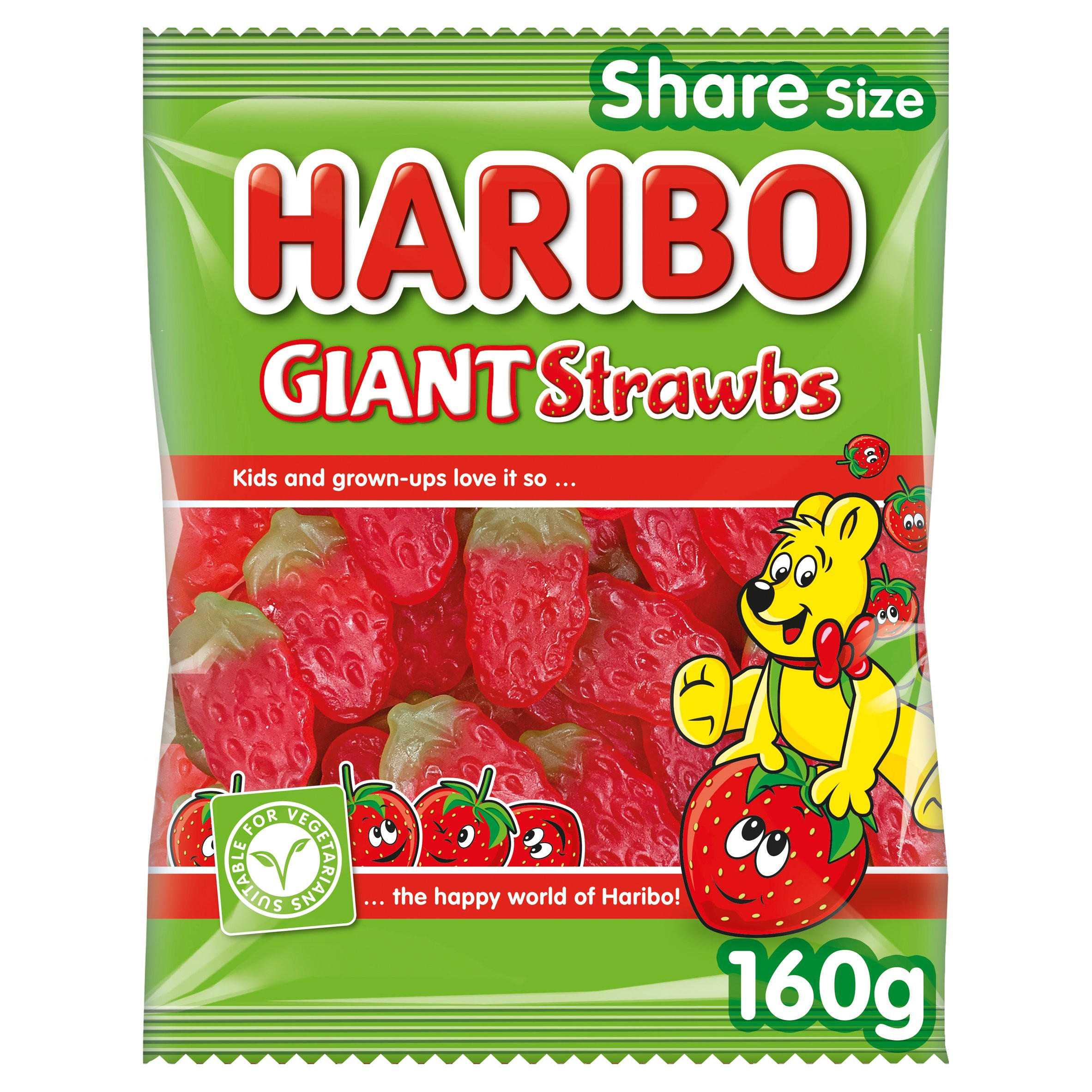 HARIBO Giant Strawbs Strawberry Flavour Chewy Jelly Sweets Sharing Bag 160g