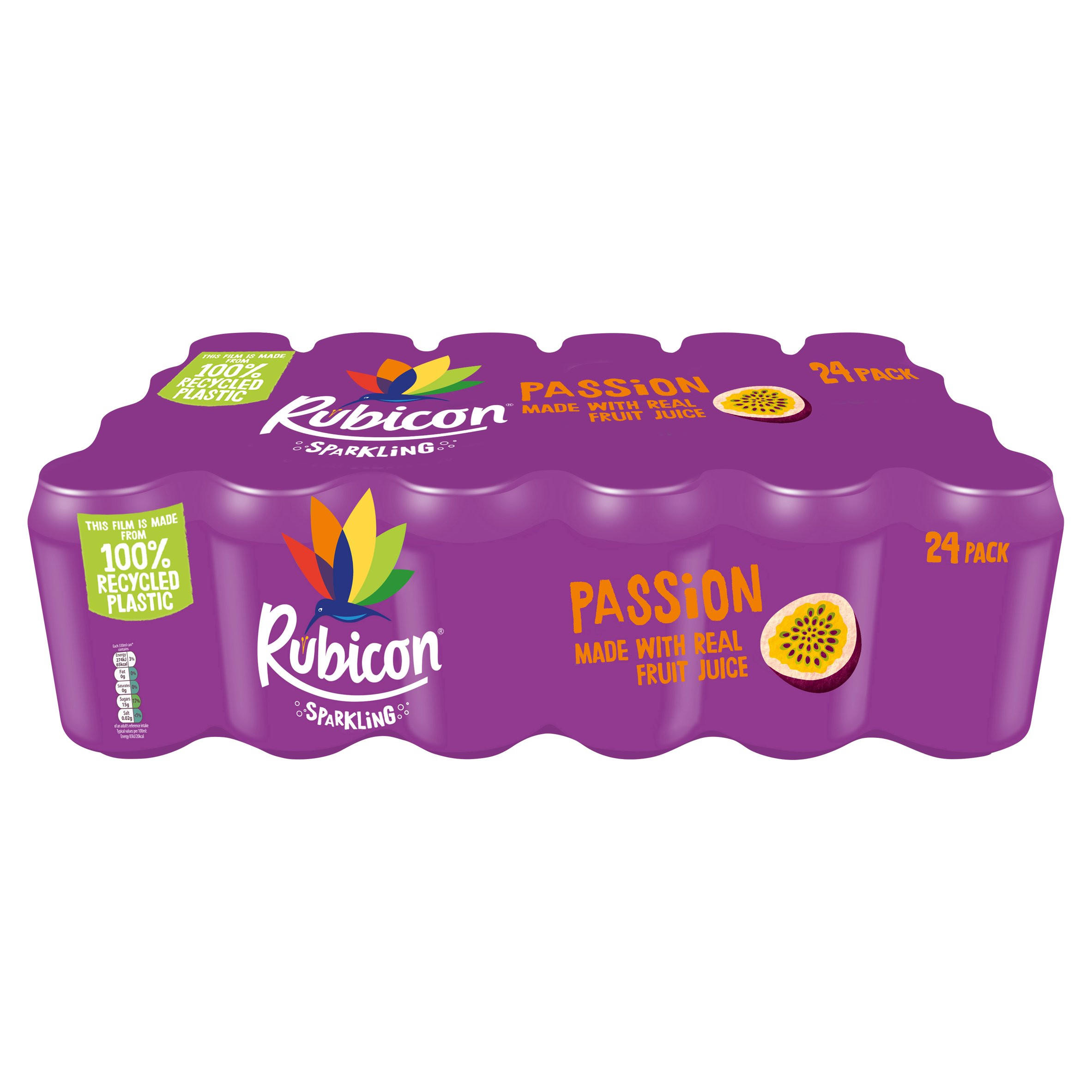 Rubicon Sparkling Passion Fruit Juice Soft Drink 24 x 330ml