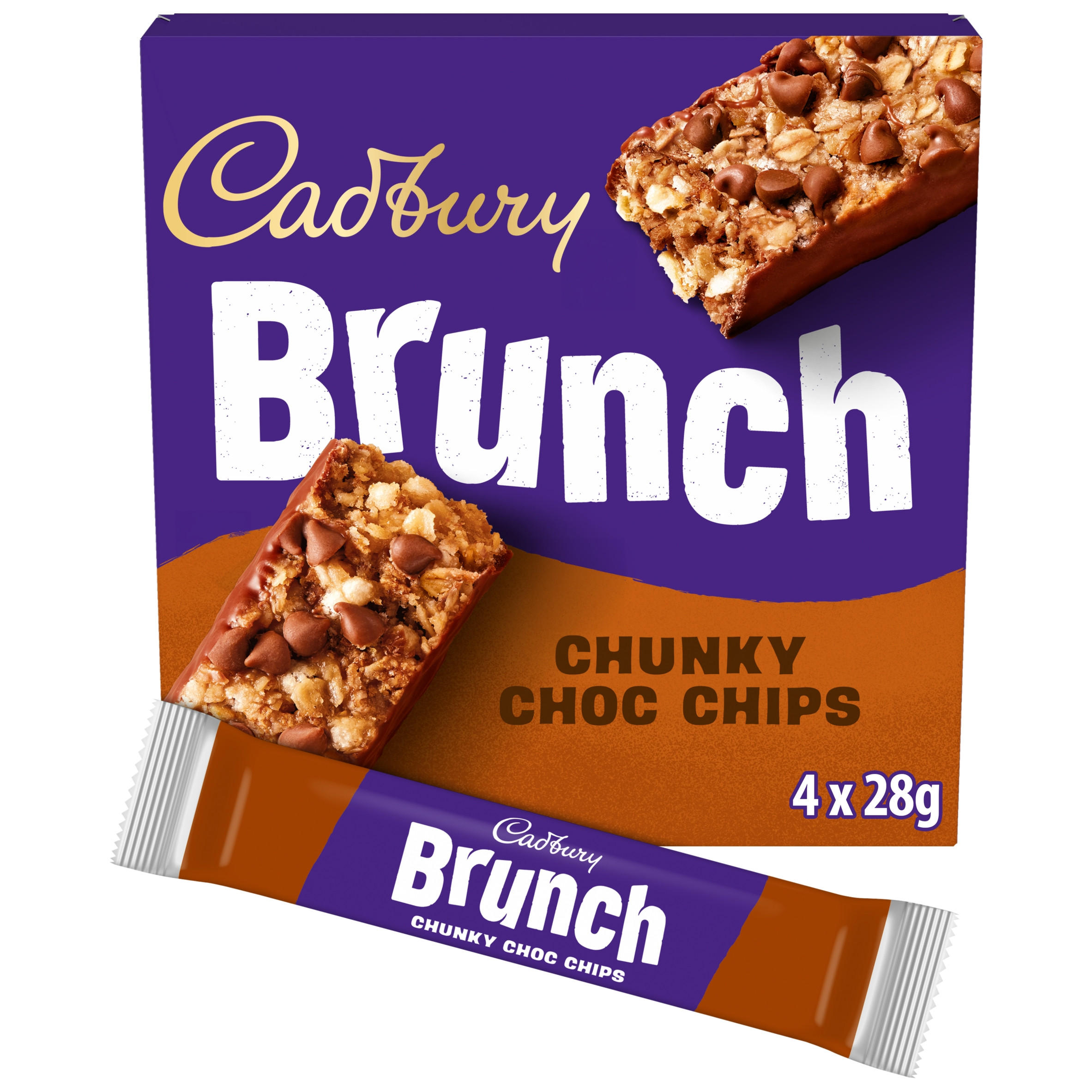 Cadbury Brunch Oats Chocolate Chip Cereal Bars, 4 Pack Multipack 112g (4 x 28g)