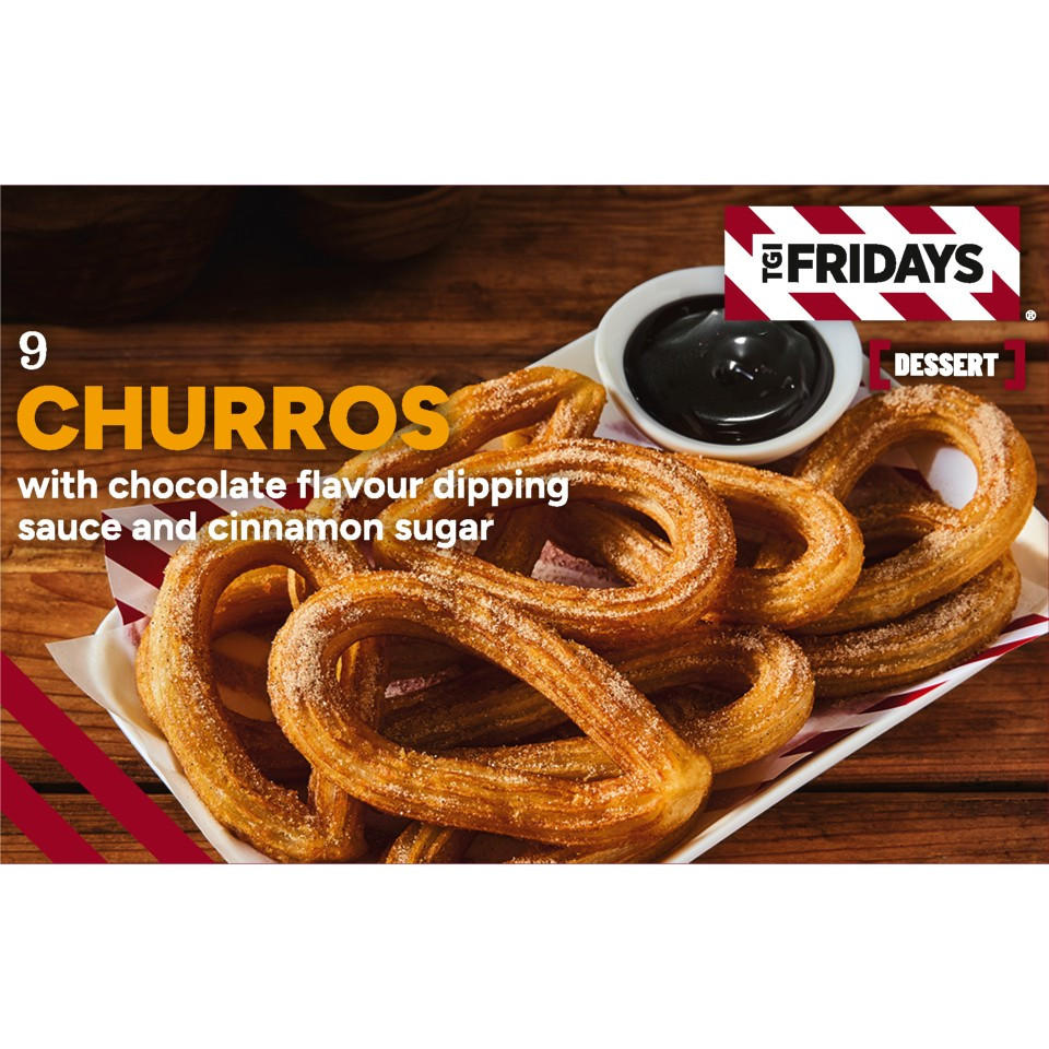 TGI Fridays 9 (approx.) Churros with Chocolate Flavour Dipping Sauce and Cinnamon Sugar 291g
