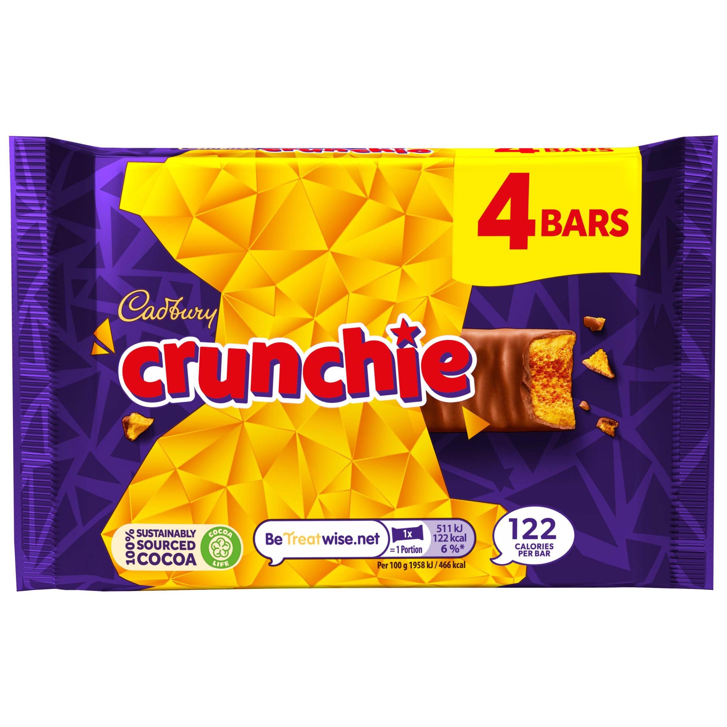 Cadbury Crunchie Chocolate Bar 4 Pack Multipack, 104.4g