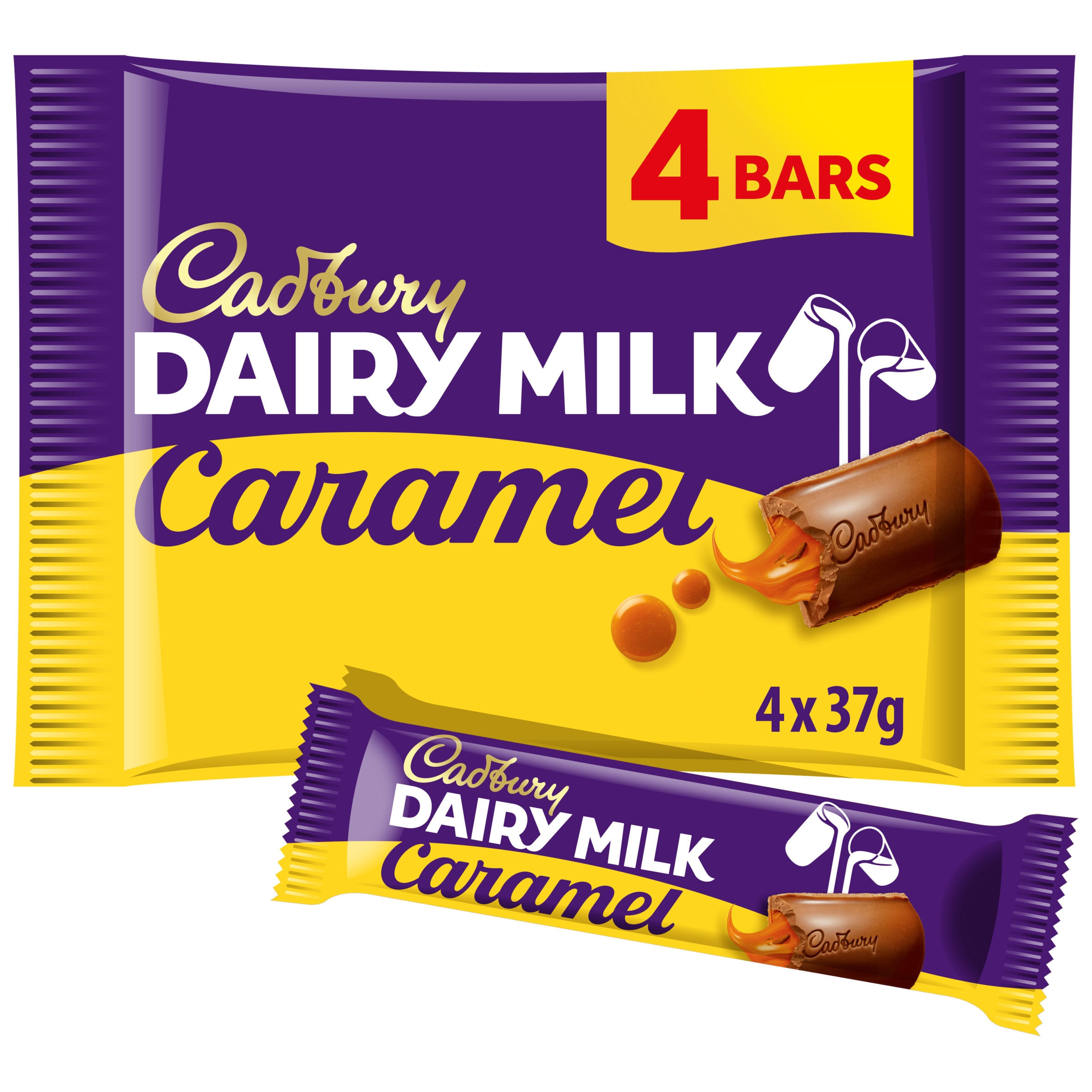 Cadbury Dairy Milk Caramel Chocolate Bar 4 Pack Multipack, 148g