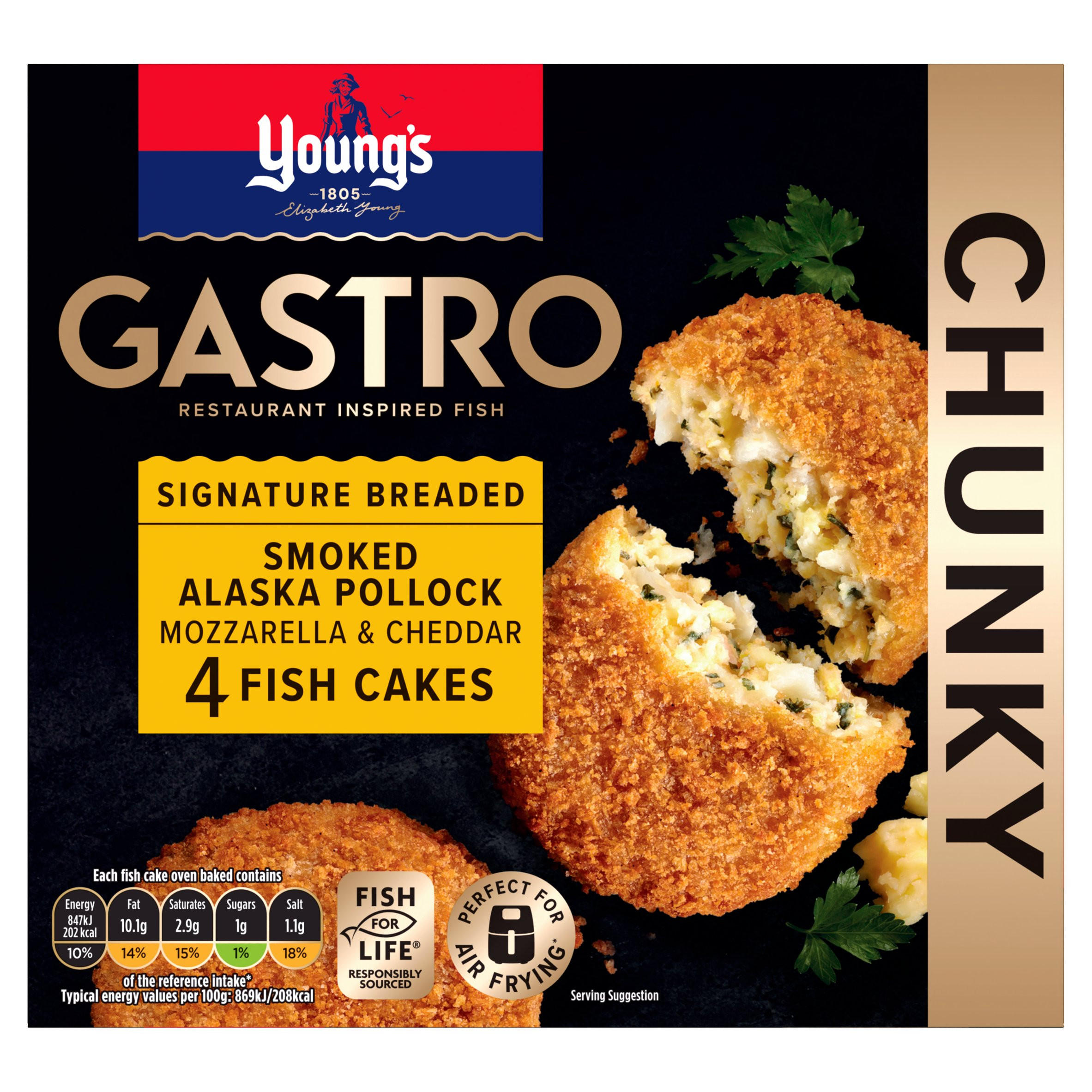 Young's 4 Gastro Chunky Smoked Alaska Pollock Mozzarella & Cheddar Fish Cakes 400g