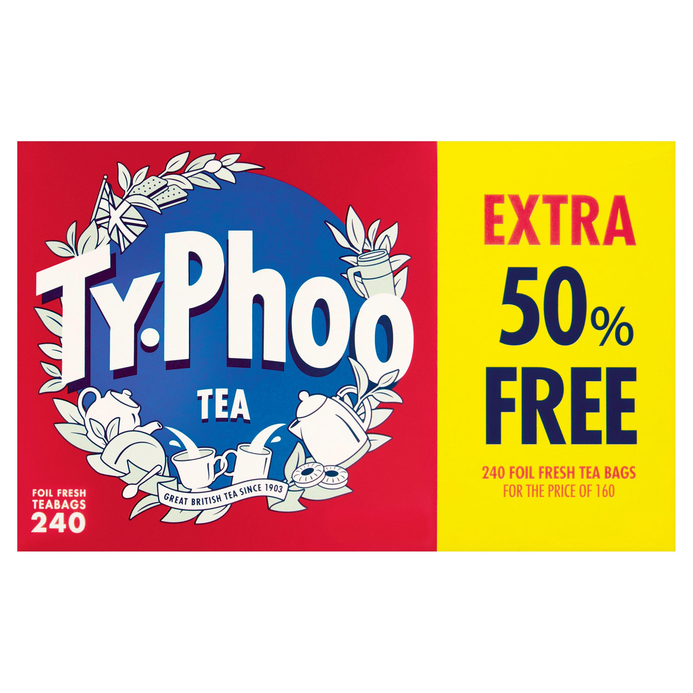 Typhoo 240 Tea Foil Fresh Teabags 696g