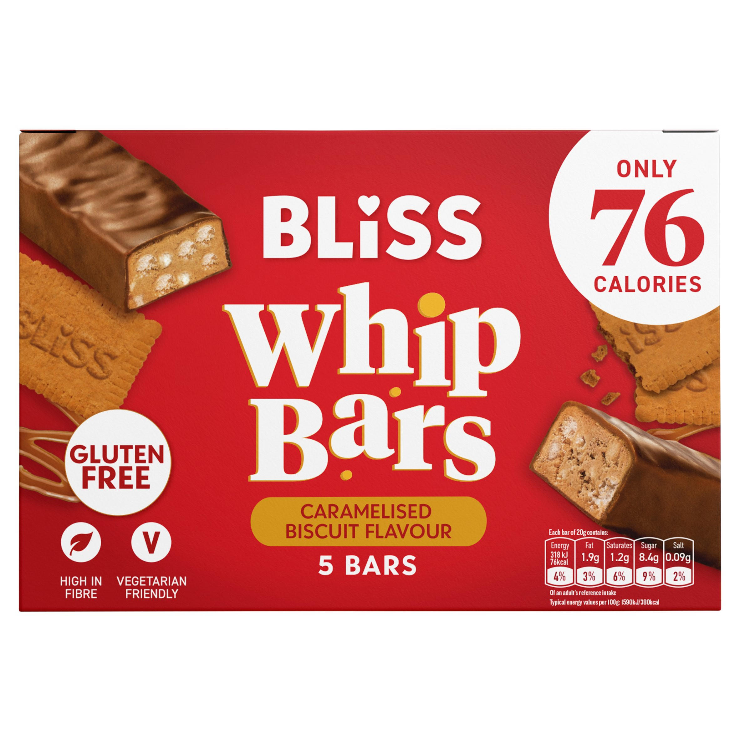 Bliss Whip Bars Caramelised Biscuit Flavour 5 x 20g (100g)