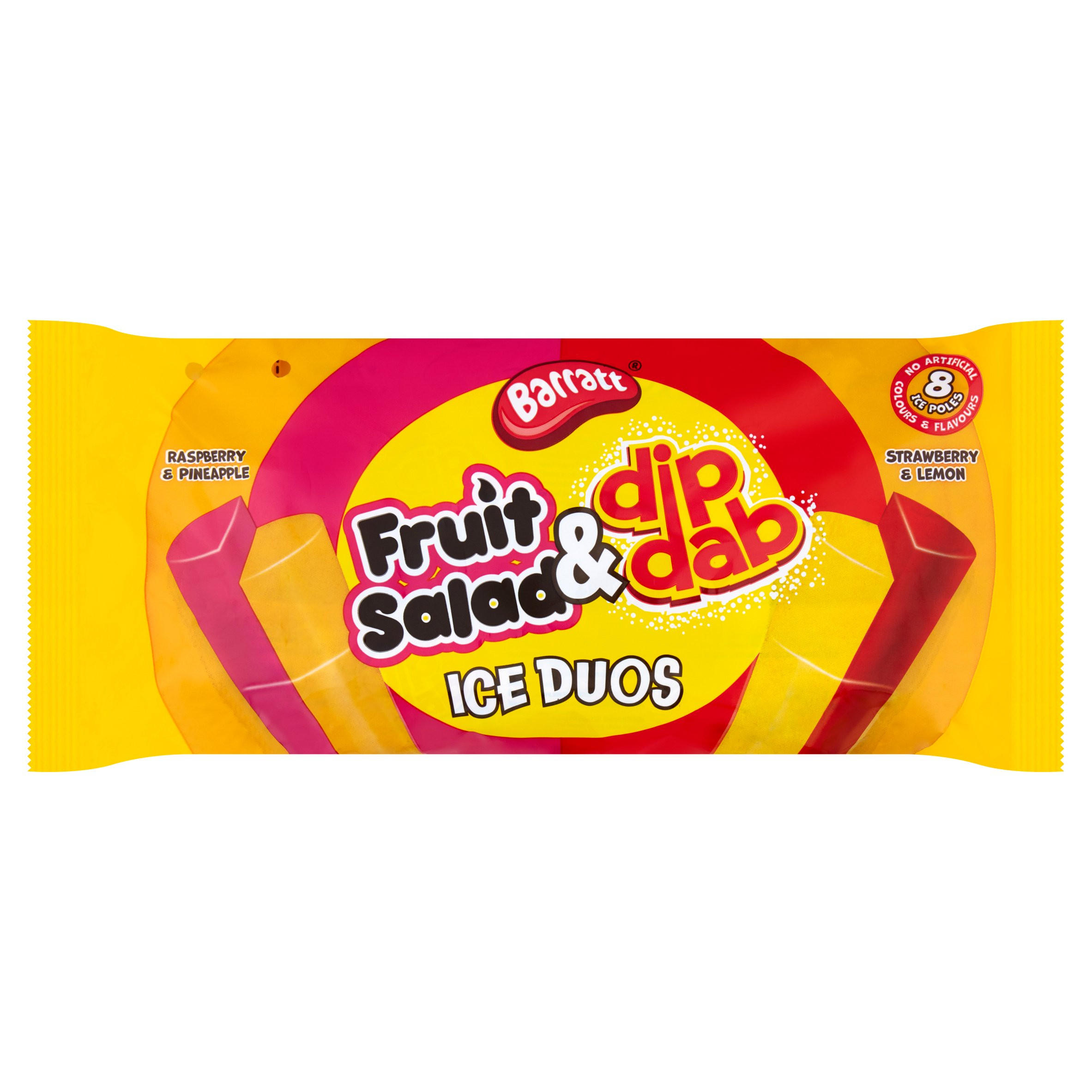 Barratt Fruit Salad & Dip Dab Ice Duos Raspberry & Pineapple, Strawberry & Lemon 8 x 80ml (640ml)