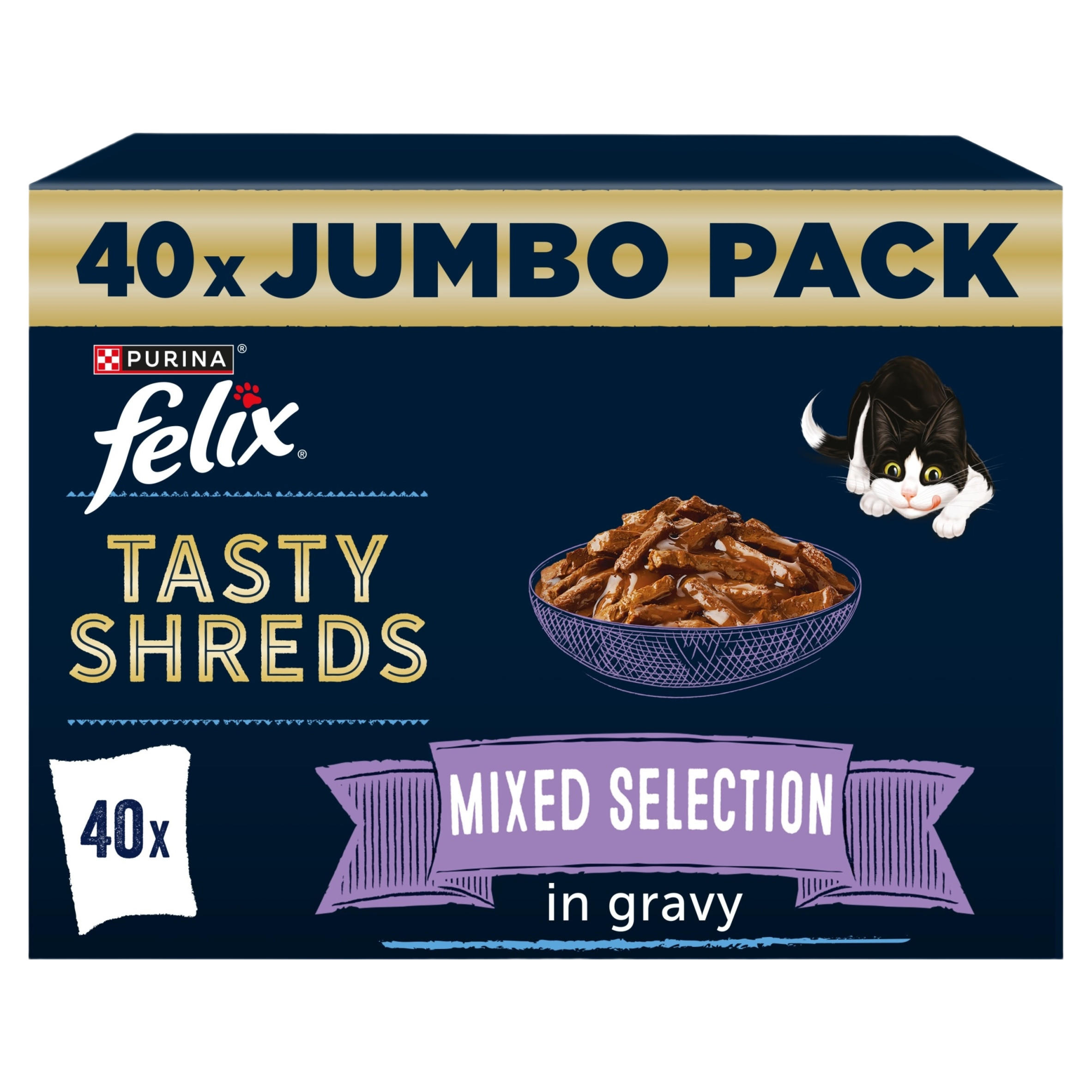 FELIX Tasty Shreds Mixed Selection in Gravy Wet Cat Food 40x80g