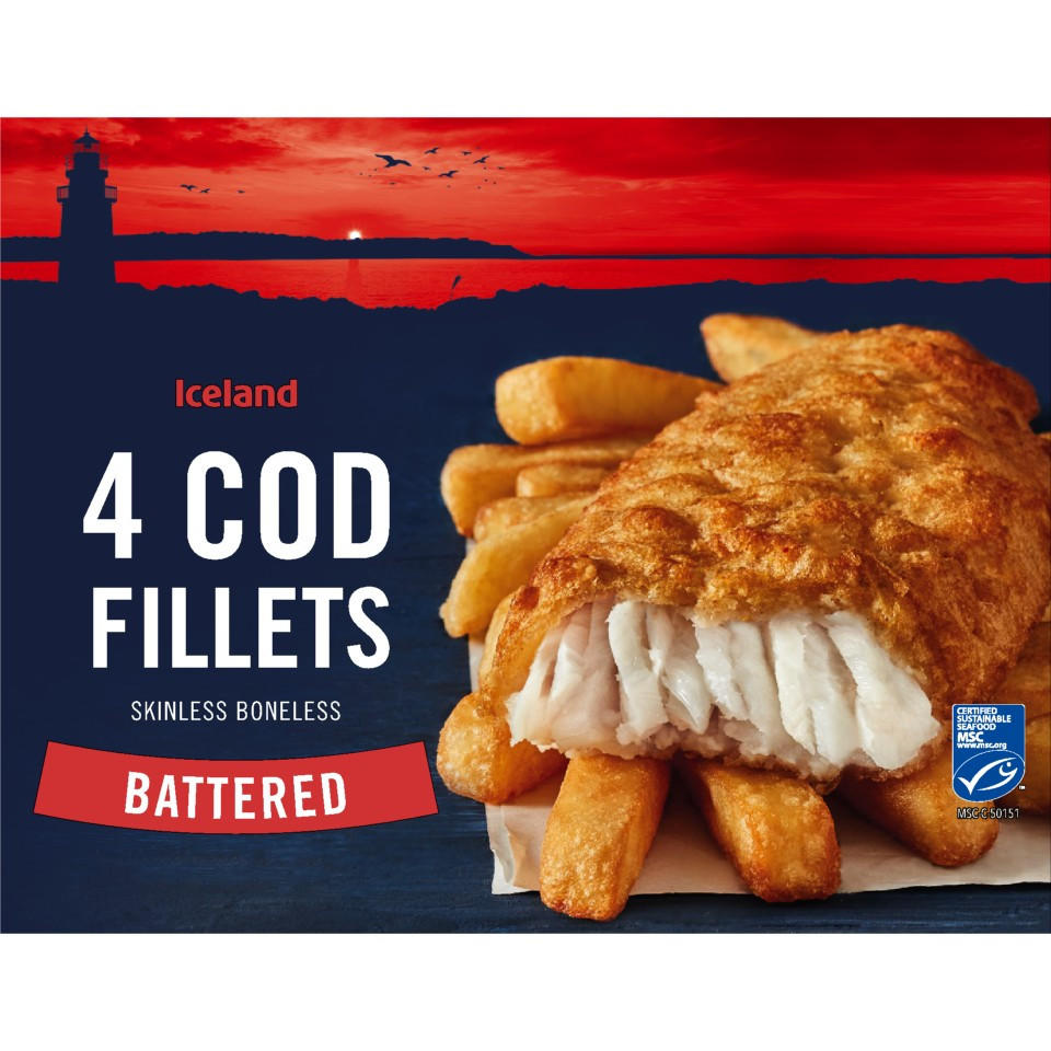 Iceland Battered 4 Cod Skinless Boneless Fillets 440g