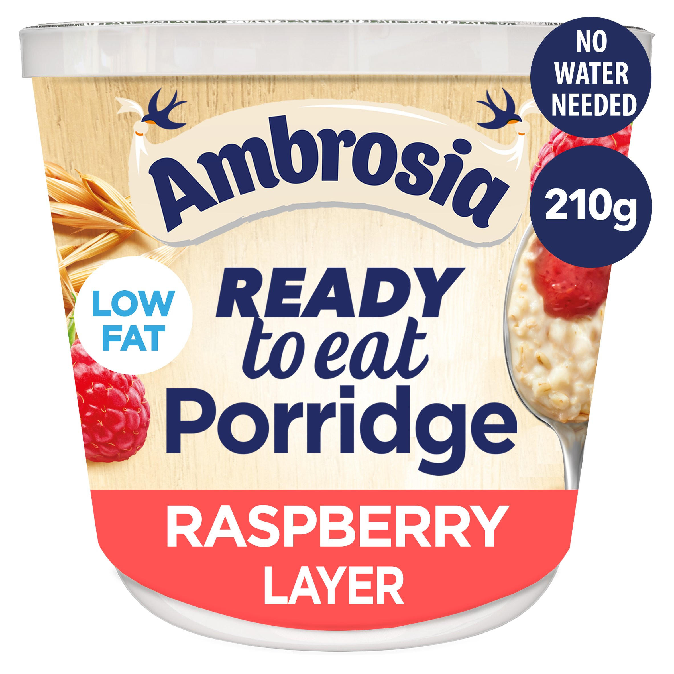 Ambrosia Ready to Eat Porridge Oat Cereal Pot Raspberry Layer 210g