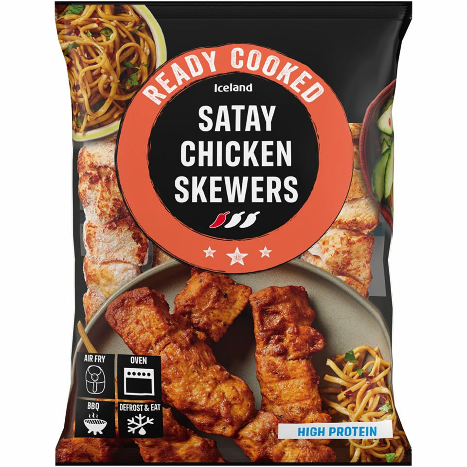 Iceland 4pk Ready Cooked Satay Chicken Skewers 340g